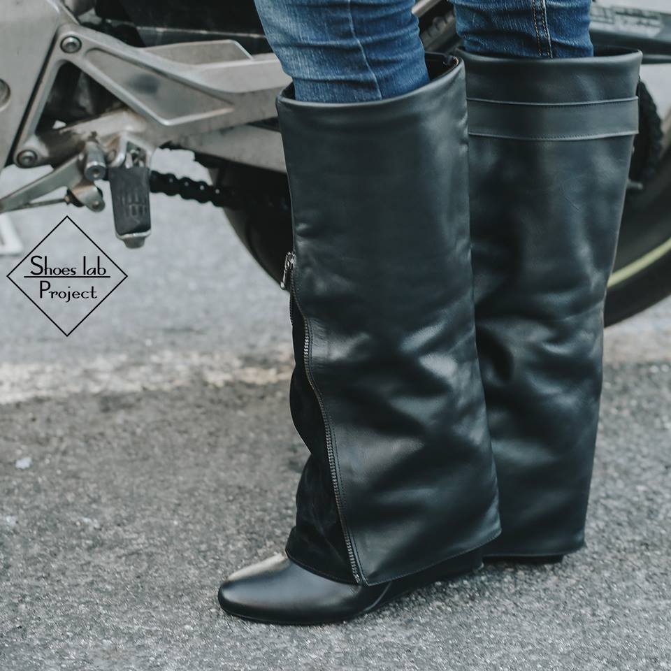 GV60 - Tubular boot in Genuine Leather and Genuine Suede with 7 Cm heel / wedge