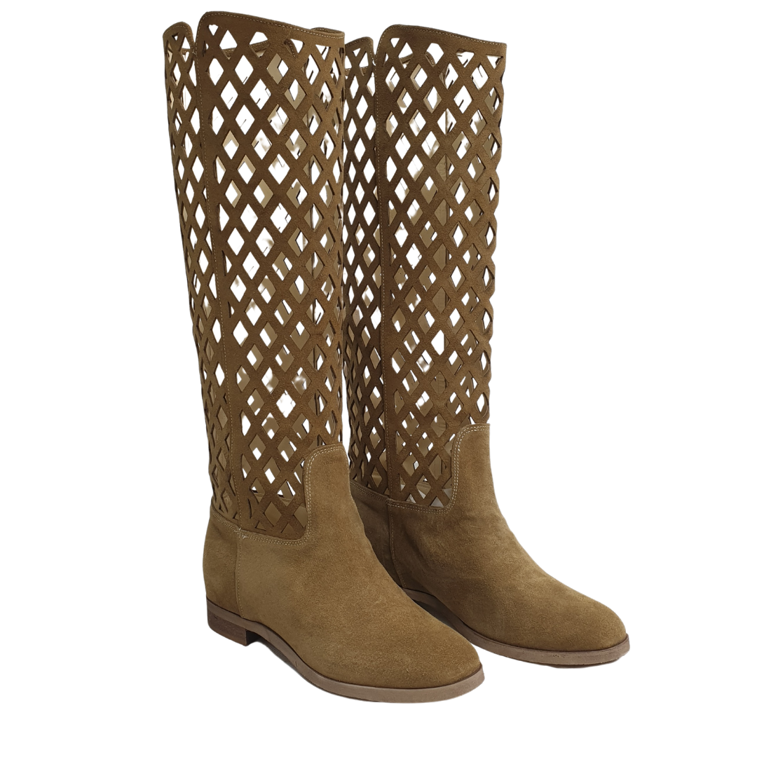 R40_NET - Stivale tubolare in Vero Camoscio Traforato con rialzo interno