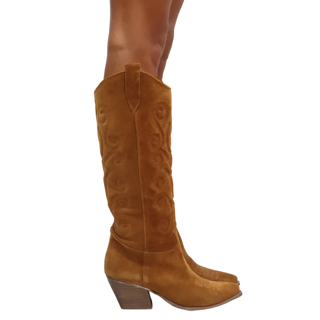 TEX 70_FLORISH - Camperos Boot in Real Suede Leather with Embroidery