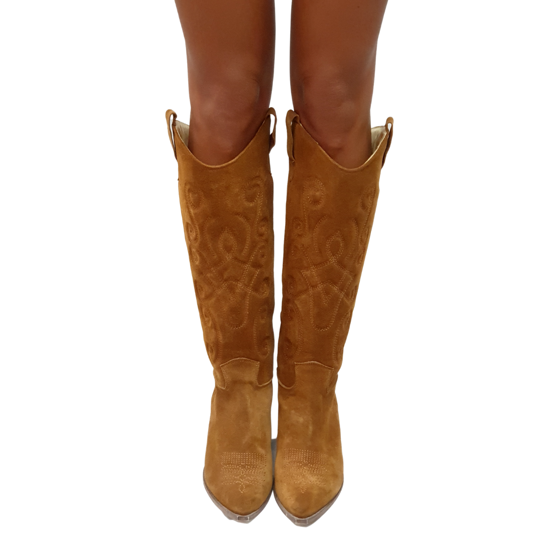 TEX 70_FLORISH - Camperos Boot in Real Suede Leather with Embroidery