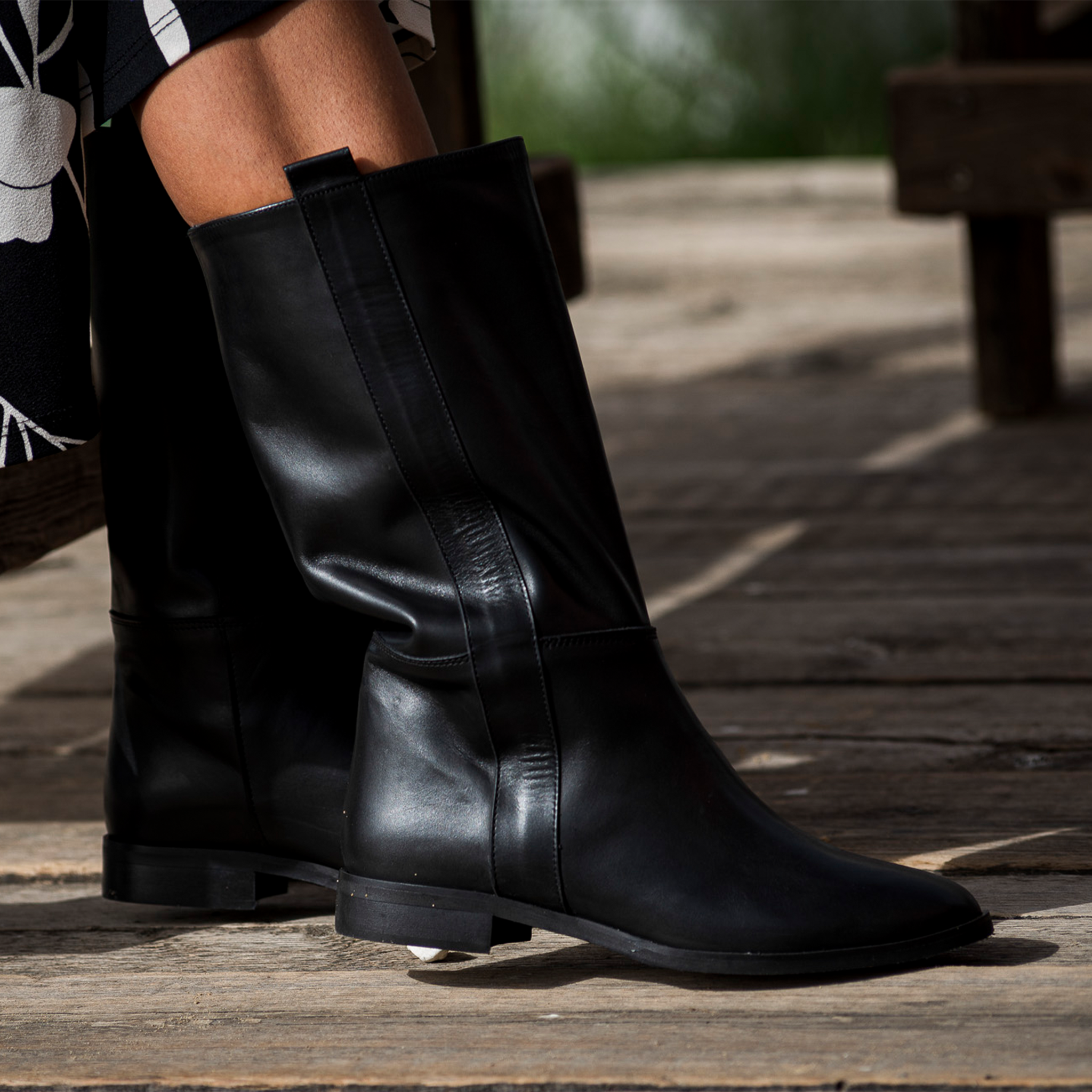 1130_LOW - Black Genuine Leather Tubular Ankle Boot