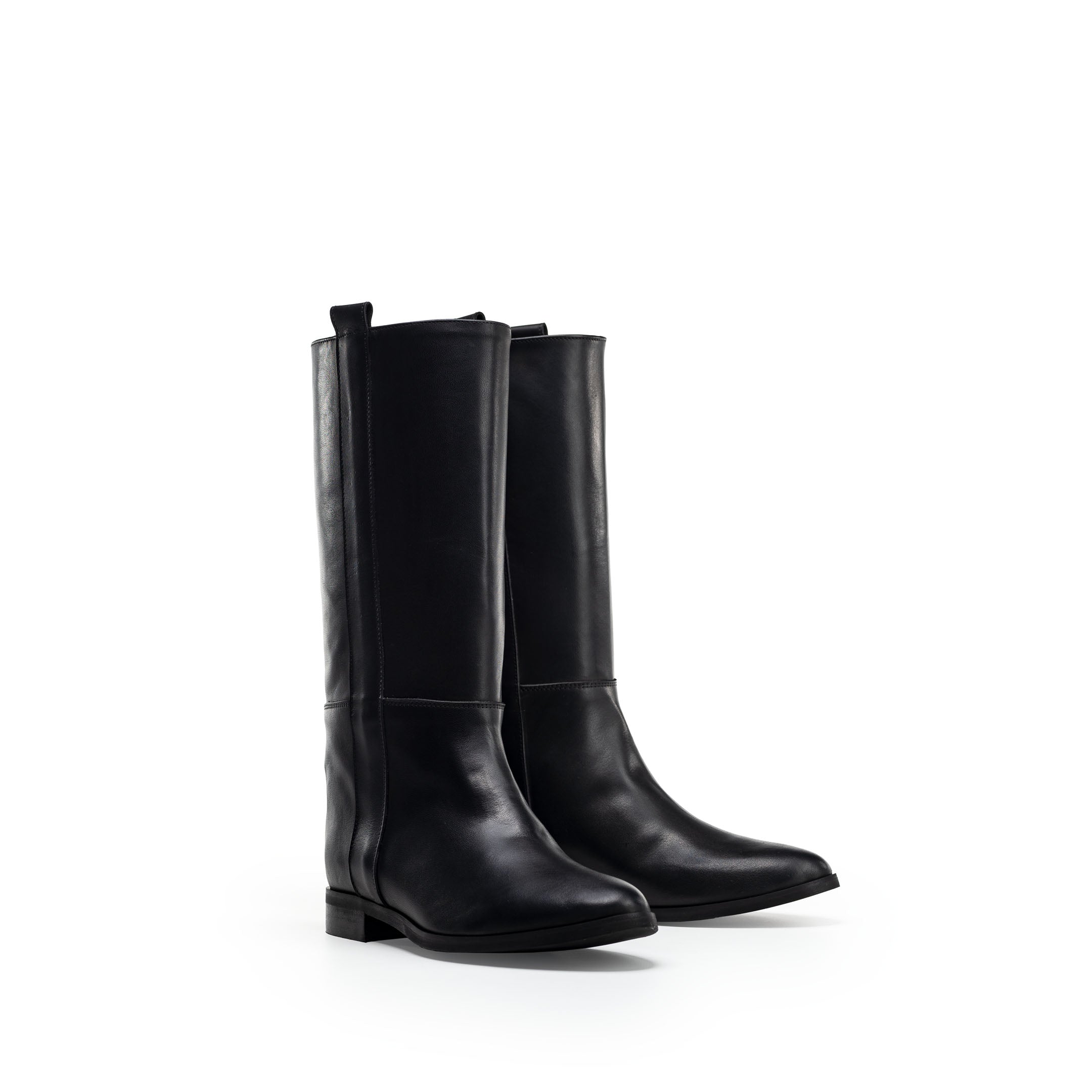 1130_LOW - Black Genuine Leather Tubular Ankle Boot