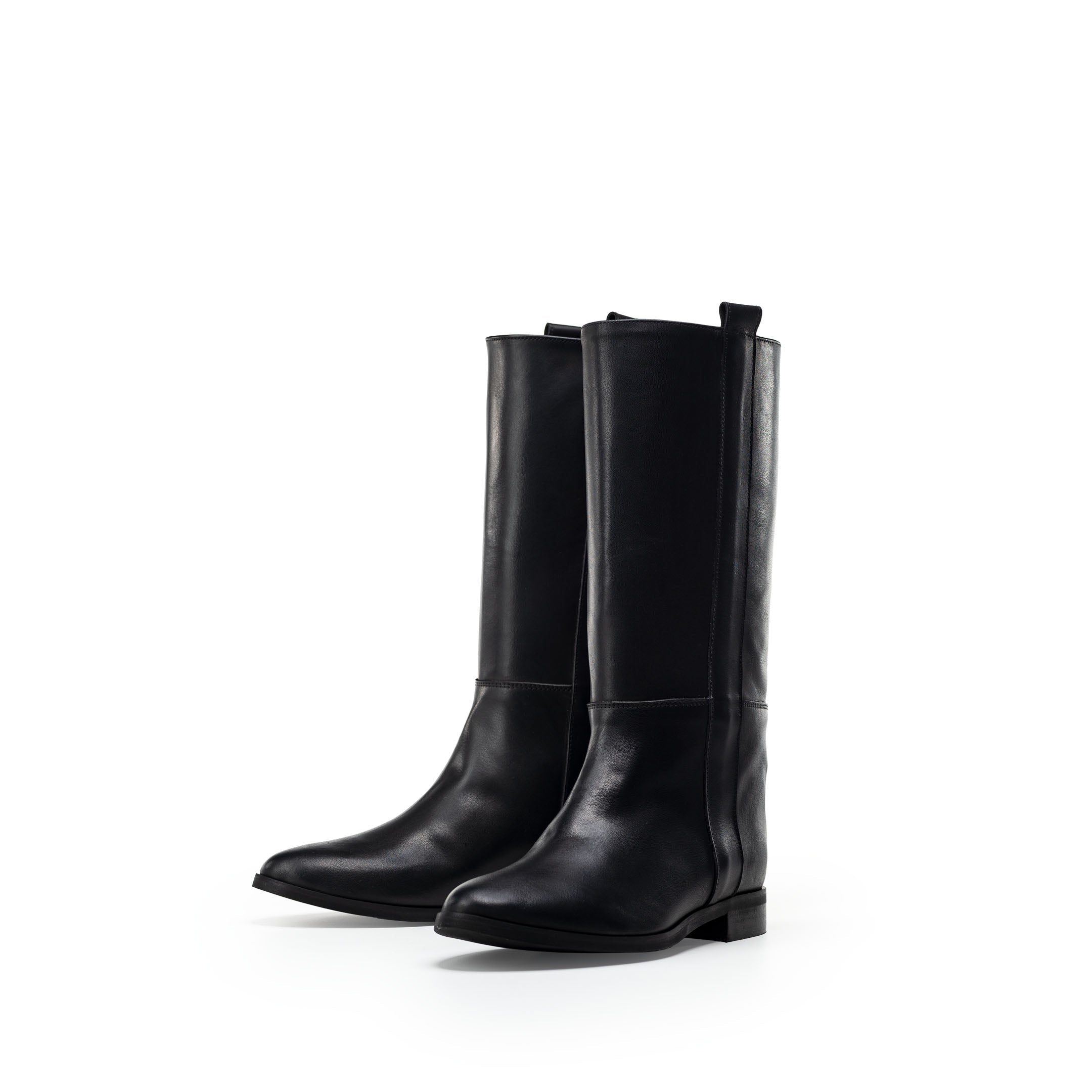 1130 - Black genuine leather tubular boot with side stripe