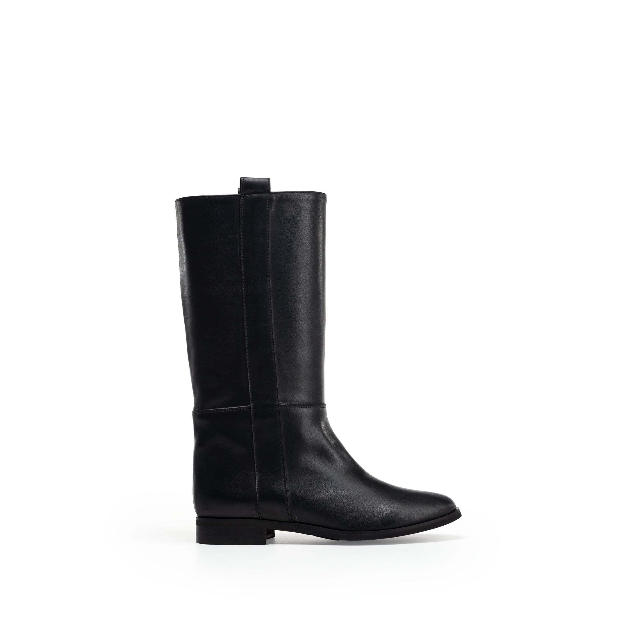 1130_LOW - Black Genuine Leather Tubular Ankle Boot