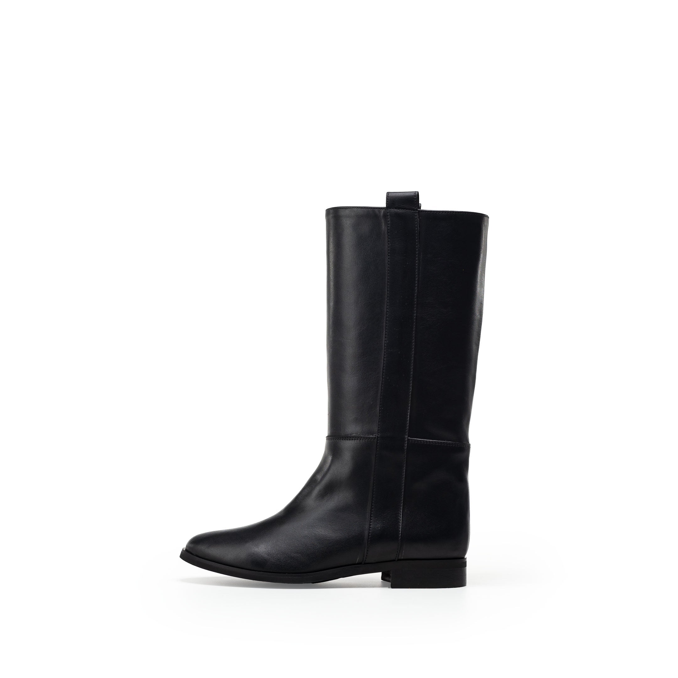 1130 - Black genuine leather tubular boot with side stripe