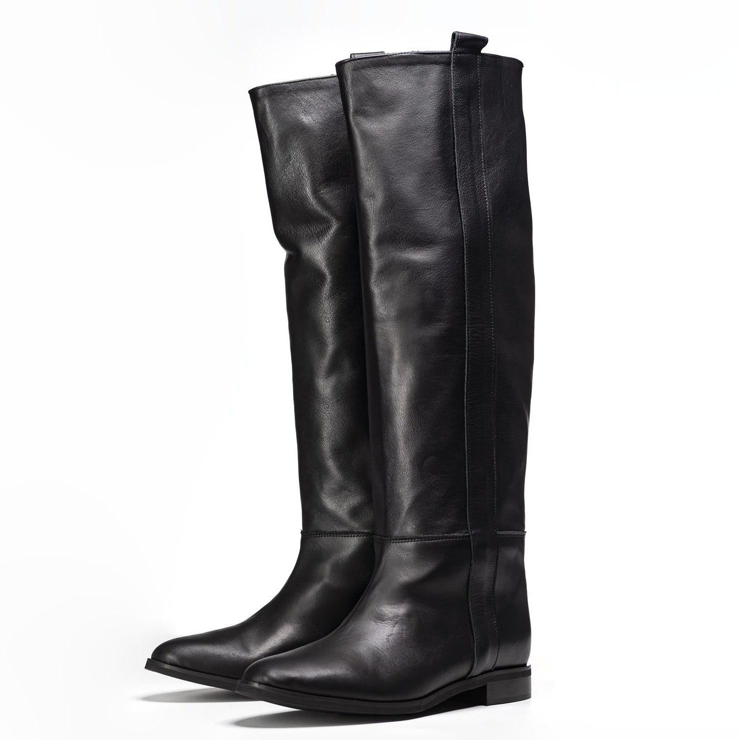 1130 - Black genuine leather tubular boot with side stripe