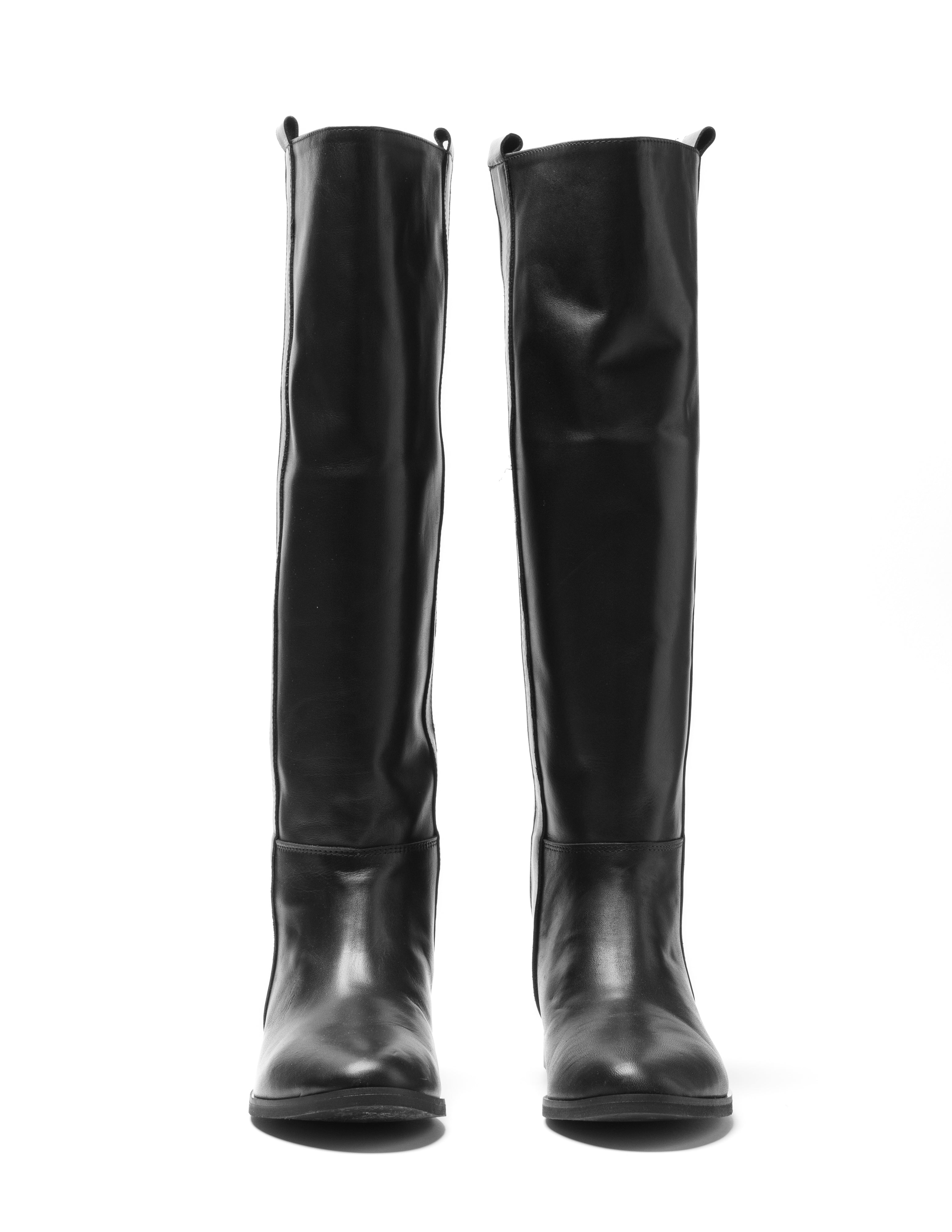 1130_NEW - Black Genuine Leather Tubular Boot with Side Stripe