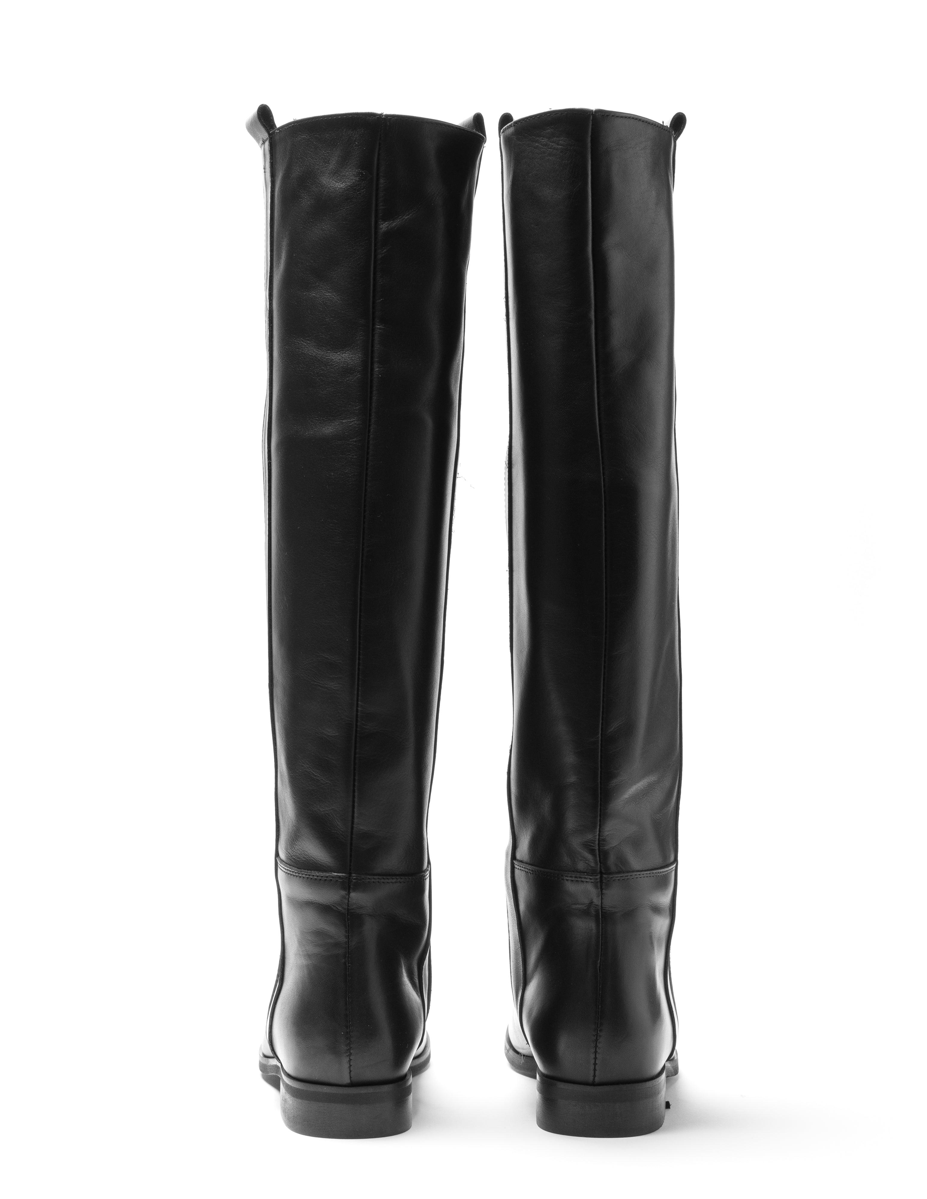 1130_NEW - Black Genuine Leather Tubular Boot with Side Stripe