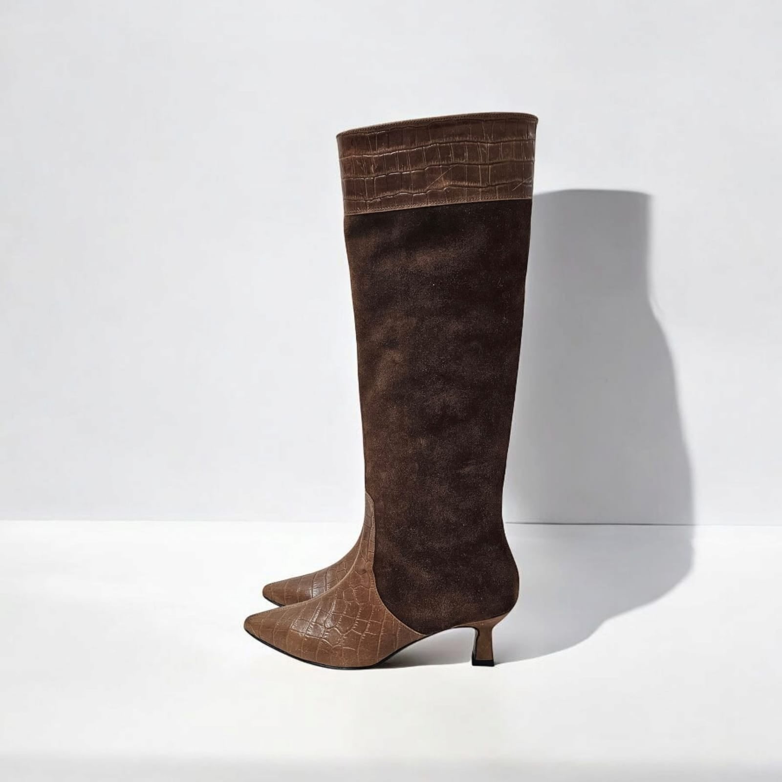 195_CROCK - Tubular boot in genuine leather with coconut effect and genuine suede leather with 5 cm rock heel