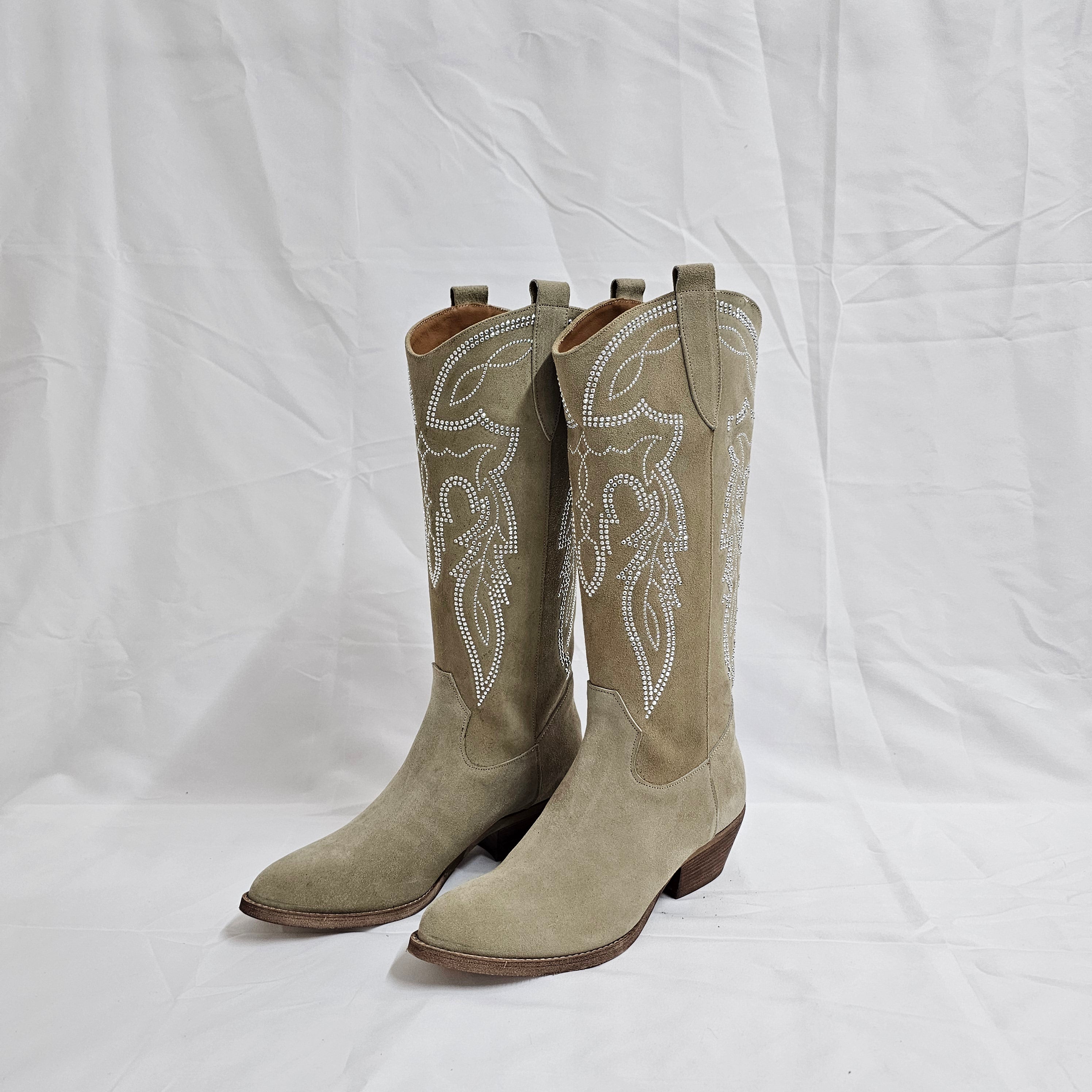 TEX 60 - Camperos mood boot in real suede with embroidery heel 4 cm