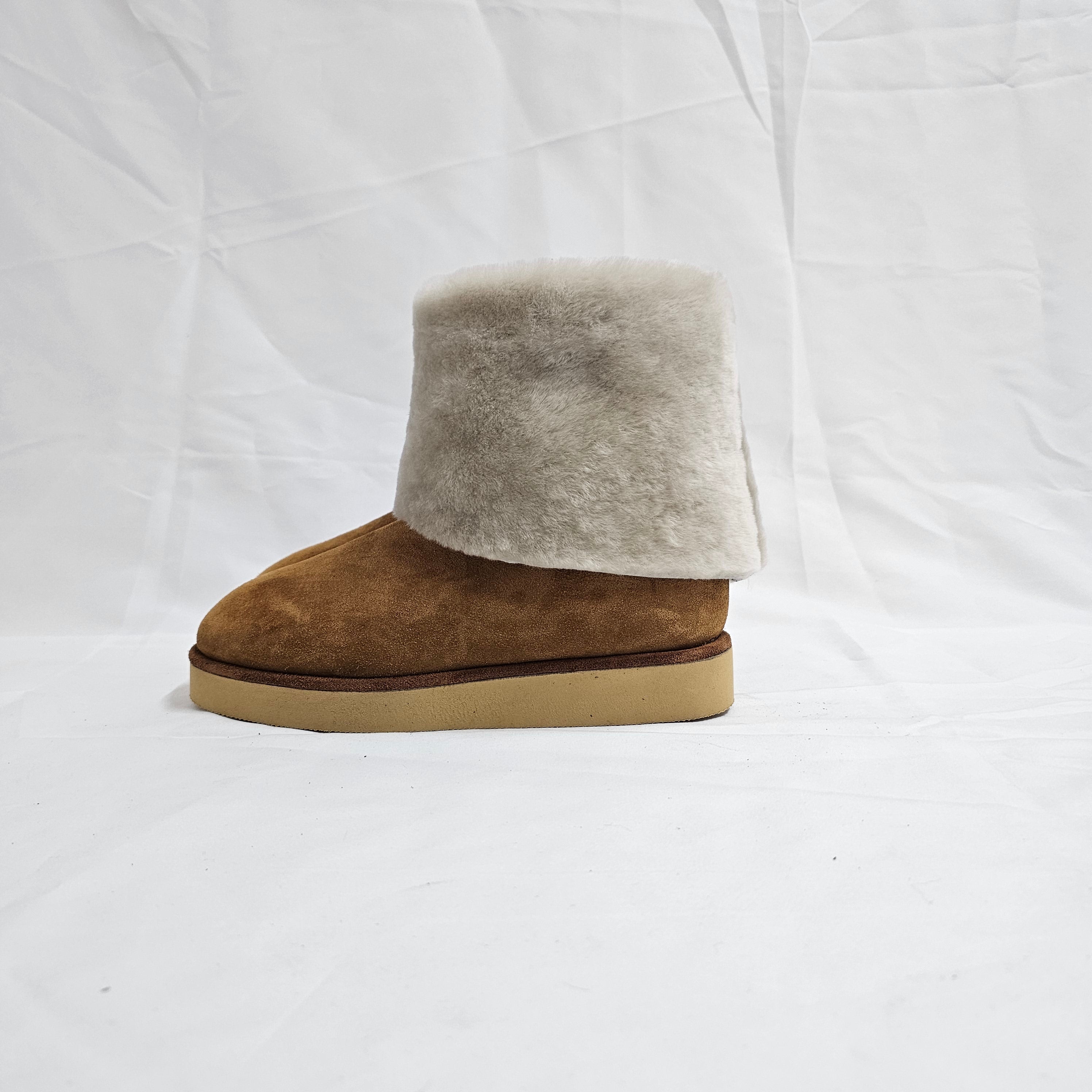 SNOW_FUR - Genuine Suede Leather Ankle Boot with Faux Fur Lining