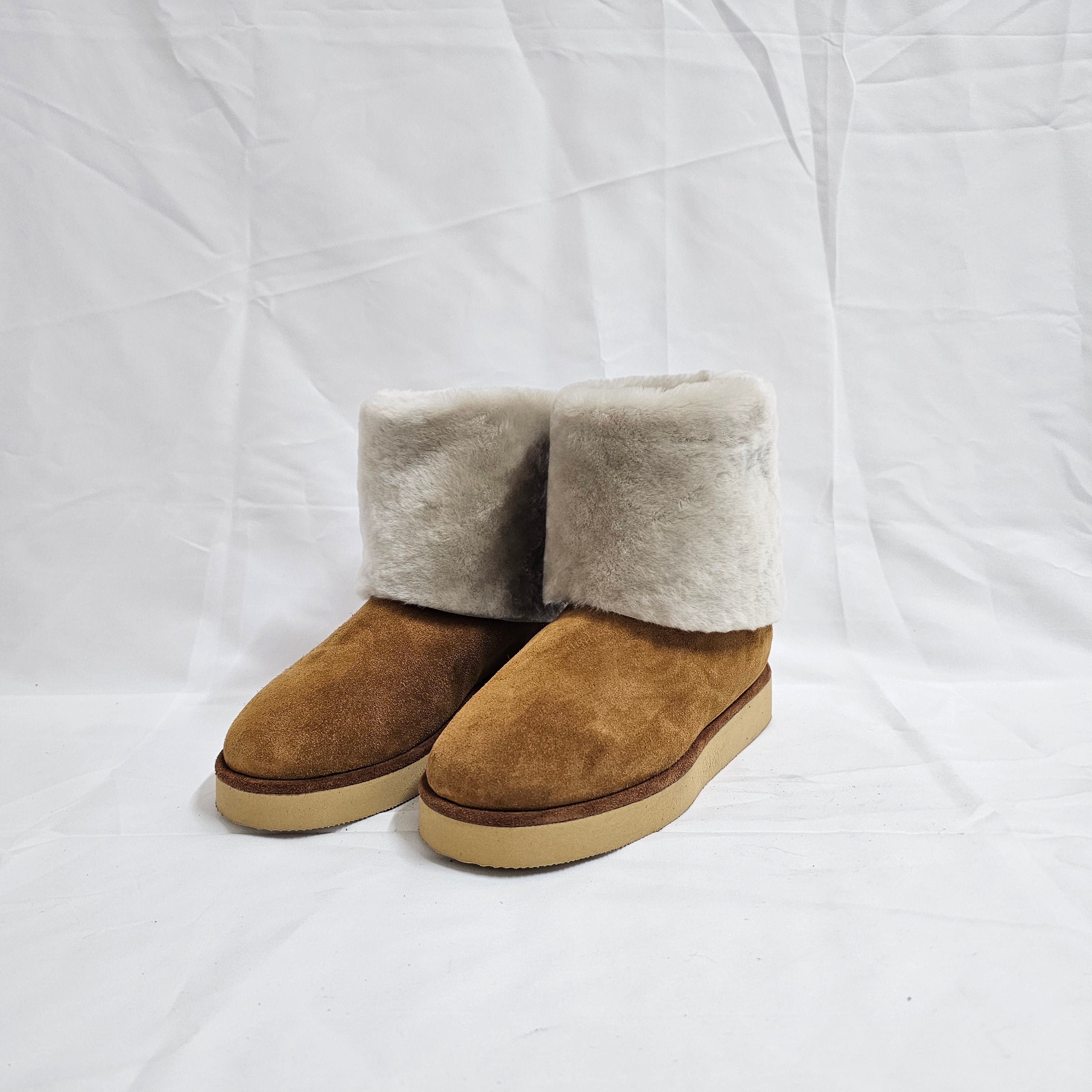 SNOW_FUR - Genuine Suede Leather Ankle Boot with Faux Fur Lining