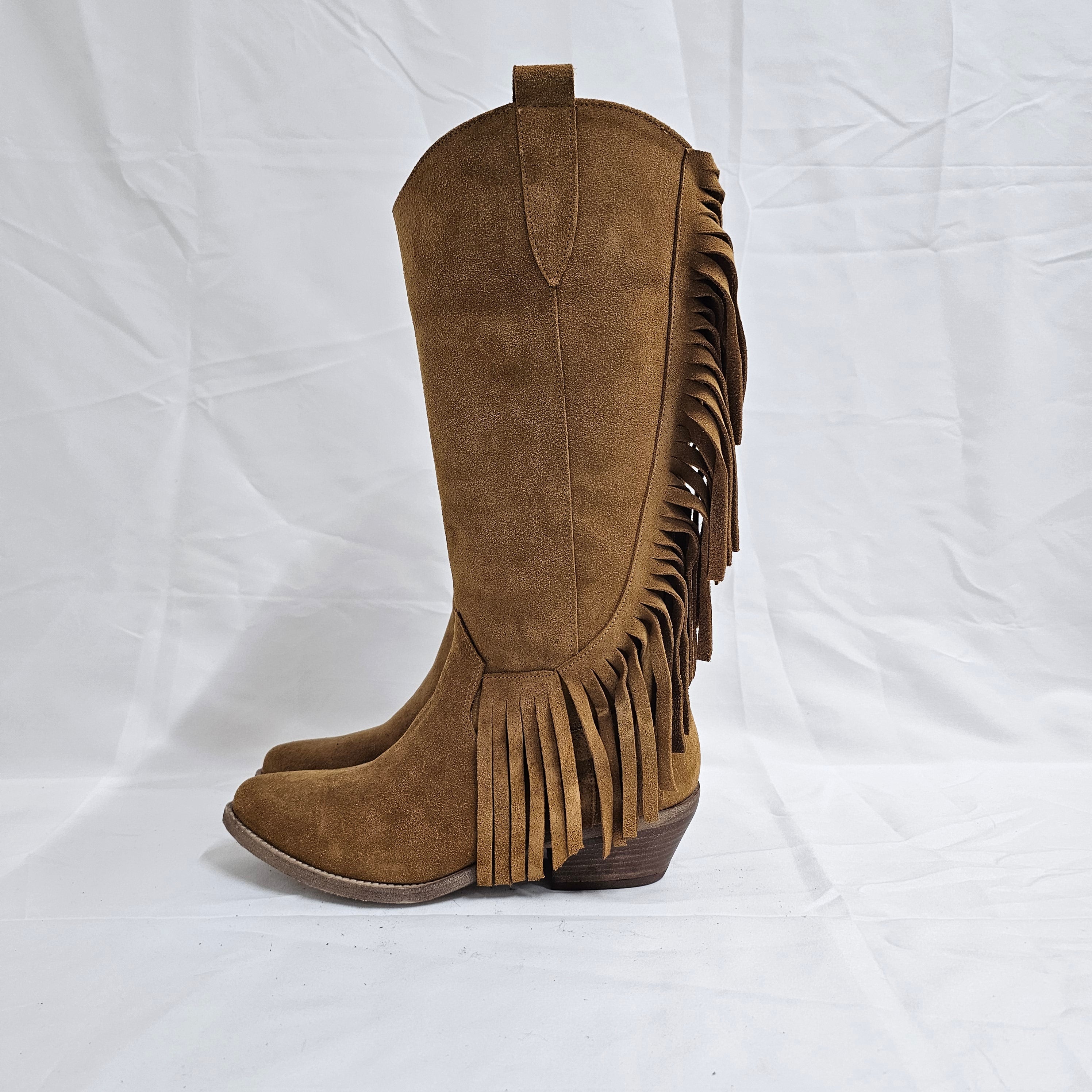 TEX60_FRANGIA - Tubular boot Camperos mood in real suede leather with side fringe - 4.5 cm heel