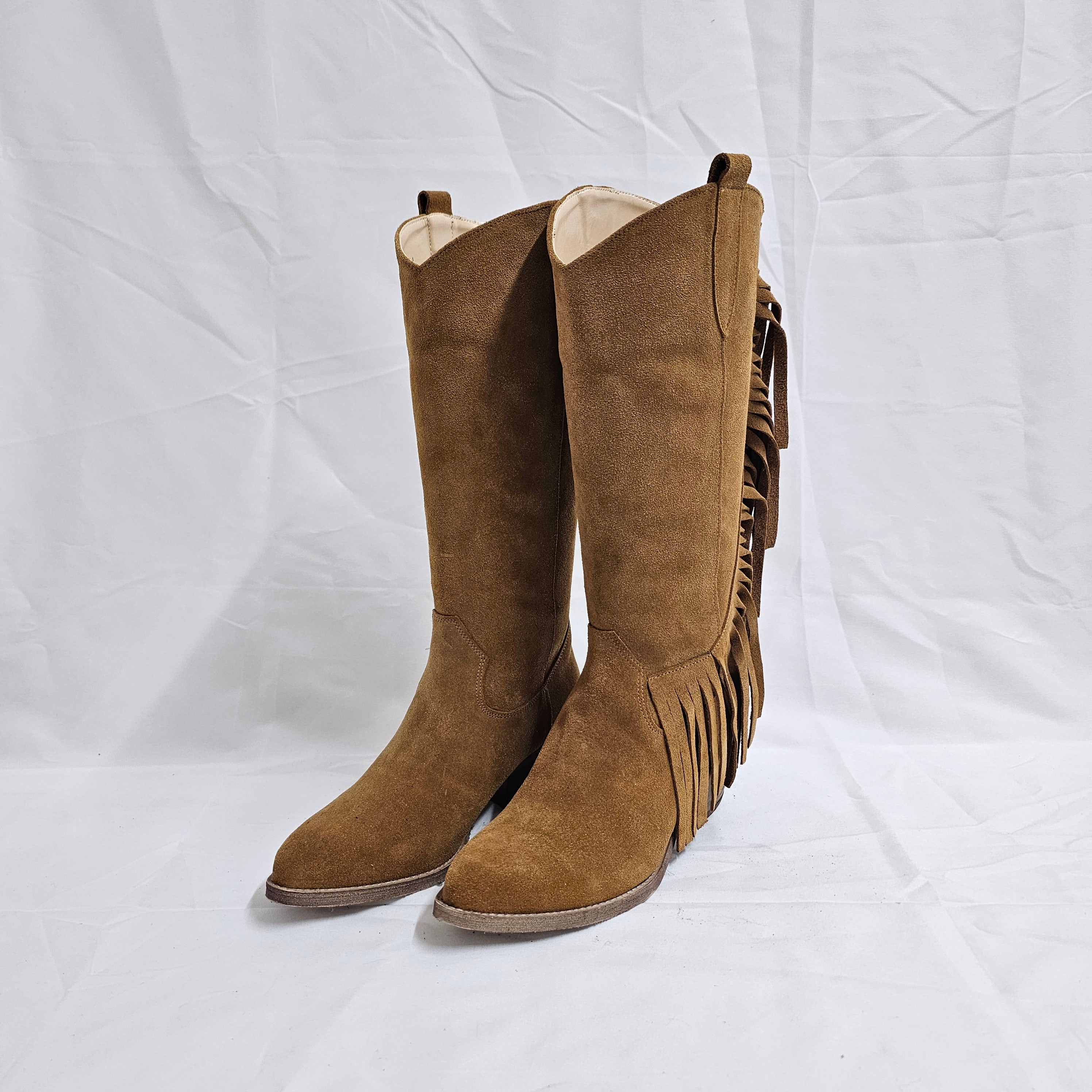 TEX60_FRANGIA - Tubular boot Camperos mood in real suede leather with side fringe - 4.5 cm heel