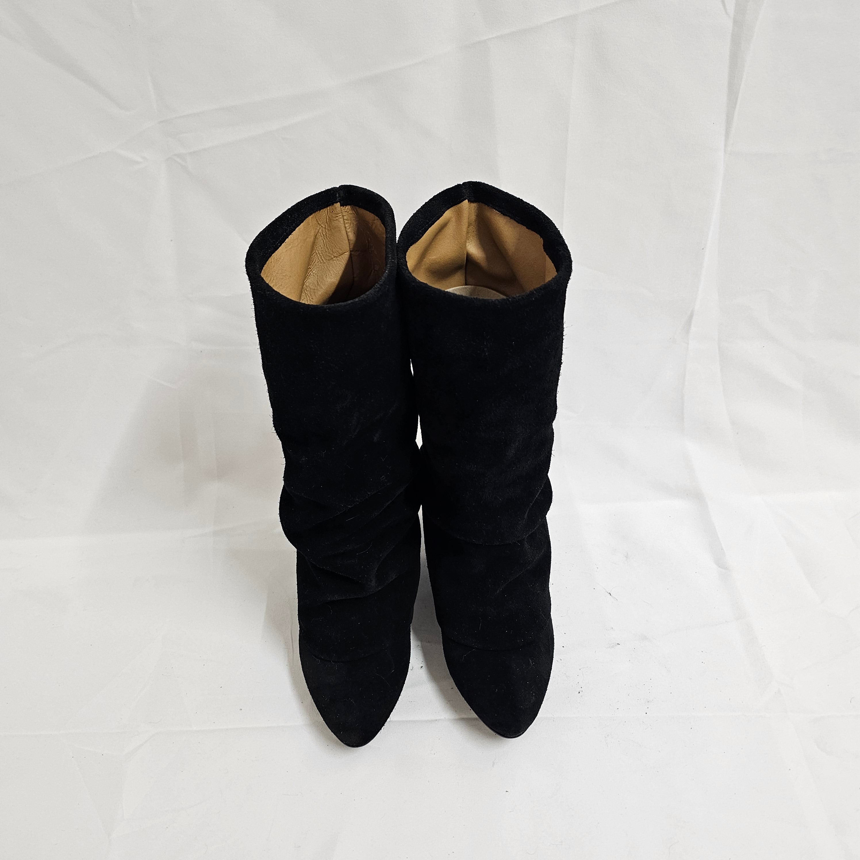 722 - Tubular ankle boot with cuff in real black suede with 7 cm heel/wedge