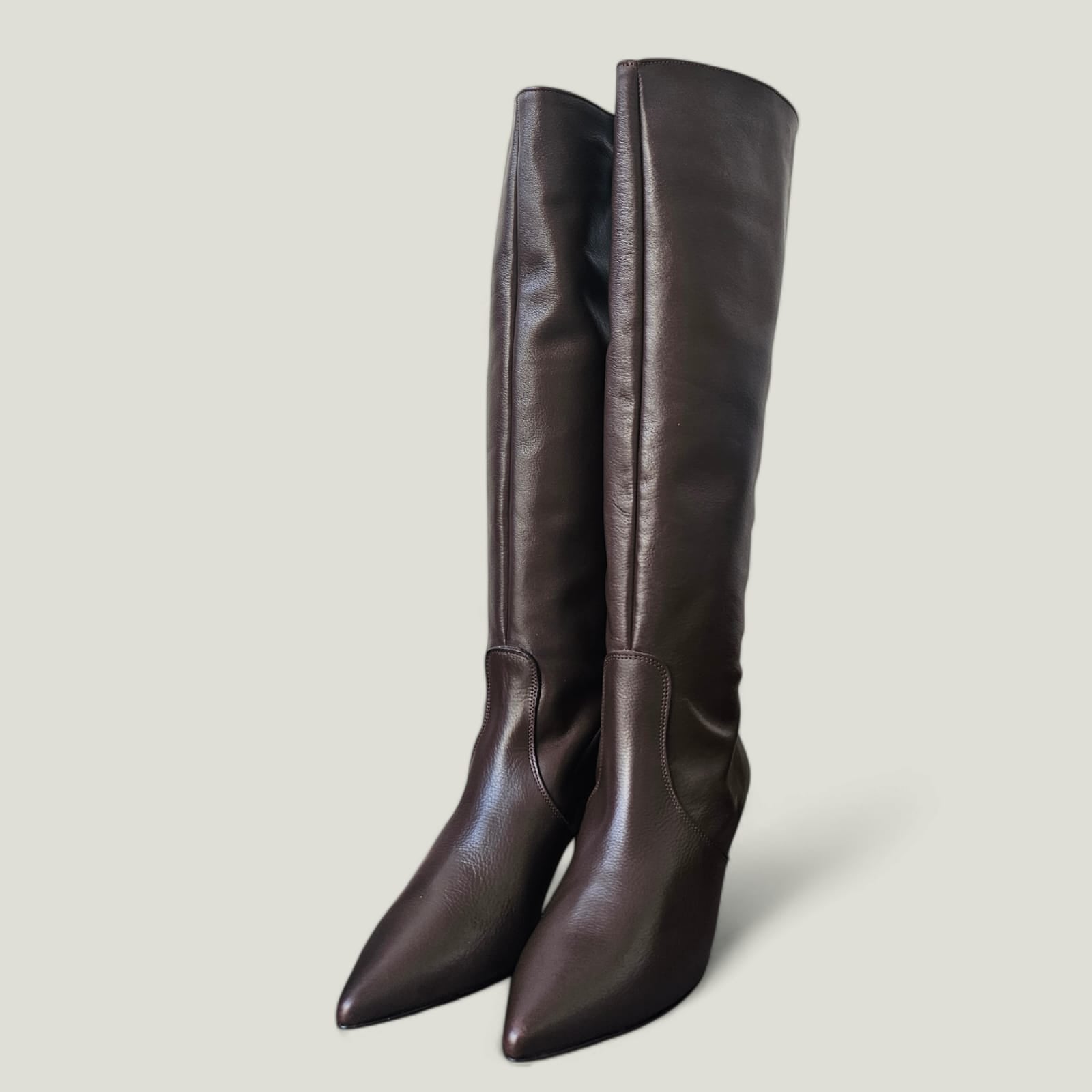 347 - Brown Genuine Leather Tubular Boot - 5cm Rocchetta Heel