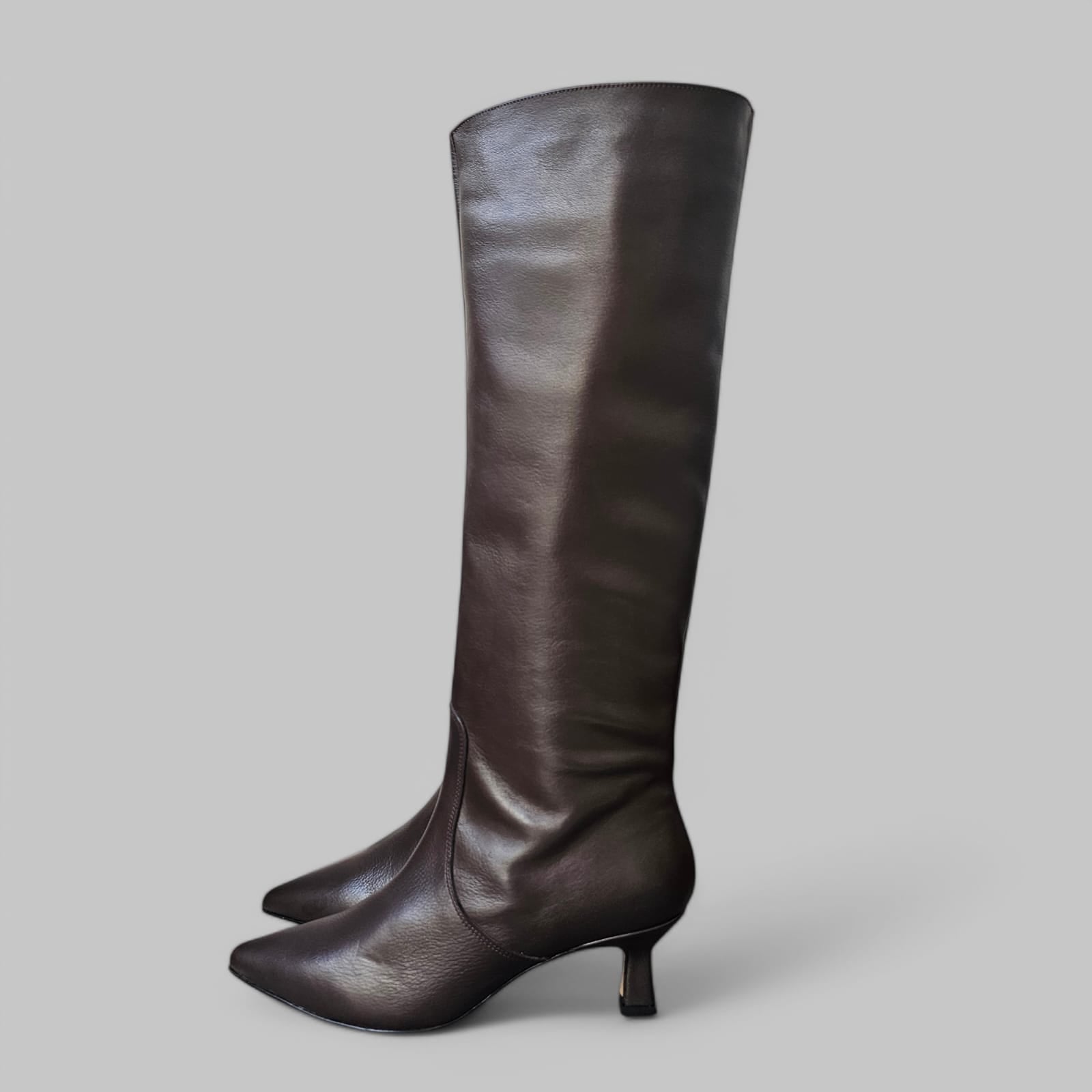 347 - Brown Genuine Leather Tubular Boot - 5cm Rocchetta Heel