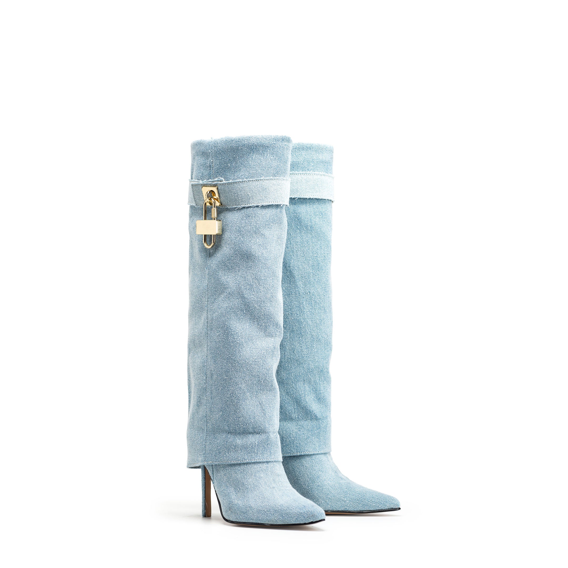 ACAPULCO 720_DENIM_BLUE - Tubular boot in real suede with stiletto heel