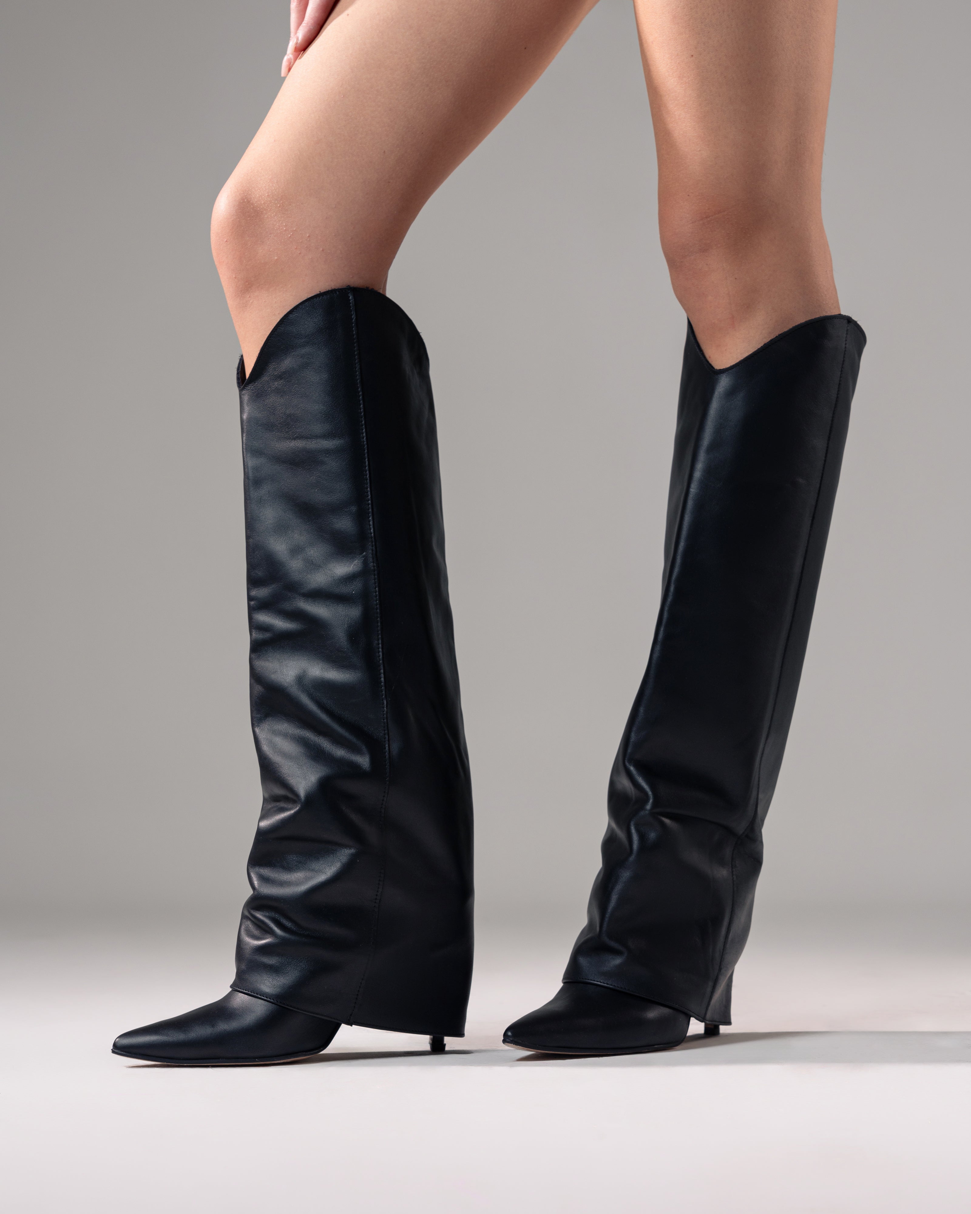 ACAPULCO_FOLD - Tubular boot in genuine leather with 11 cm stiletto heel