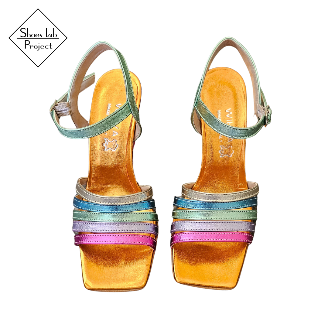 ARTEMIS_250_RAINBOW - Multicolor Laminated Genuine Leather Sandal with 7cm Spool Heel