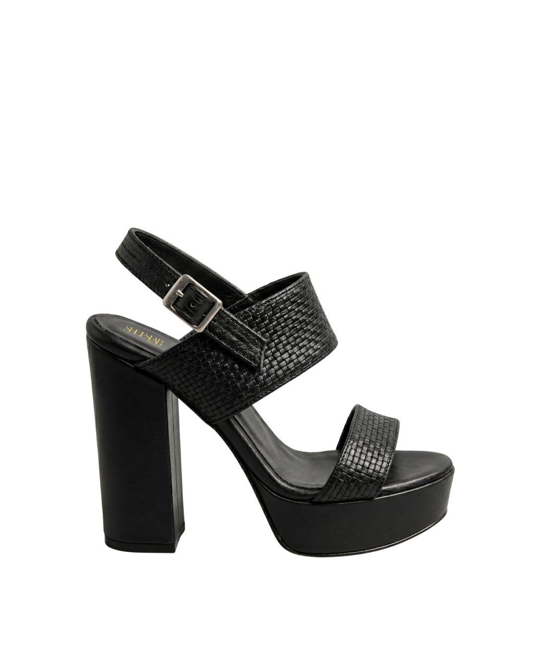 ATHENA840 - Black Genuine Leather Sandal with Platform and Heel