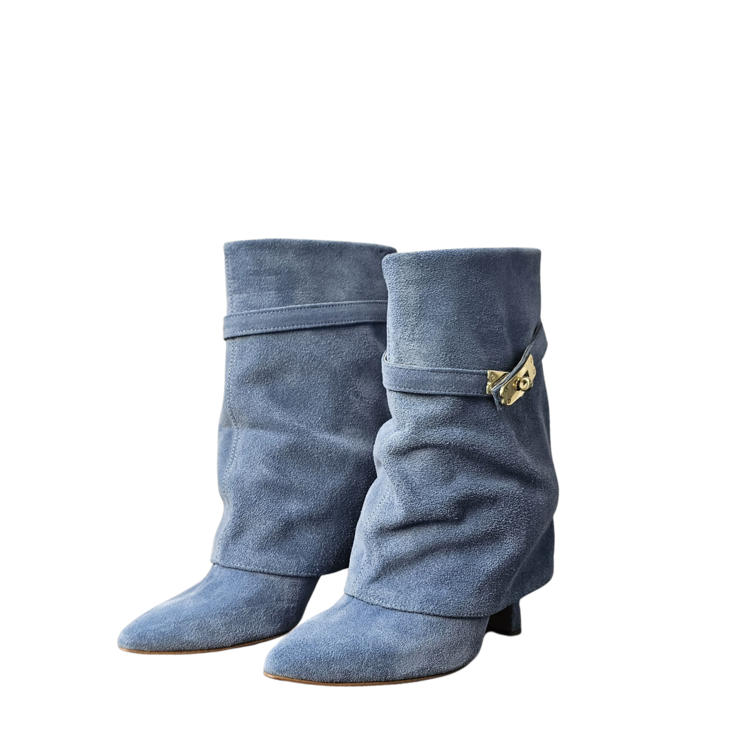 AUDI_722 - Sky Suede Ankle Boot with Accessory and 9cm Flared Heel