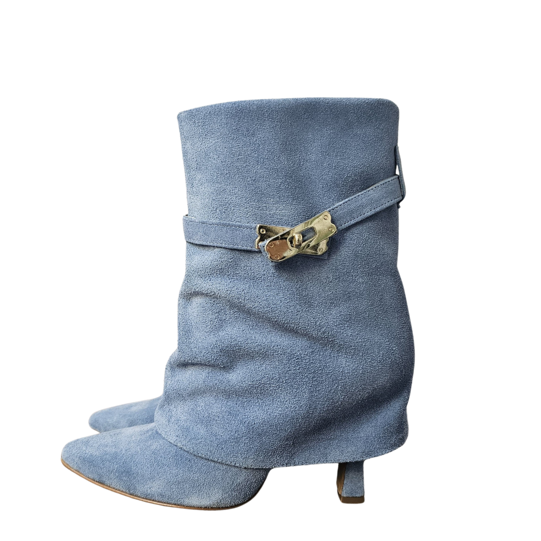 AUDI_722 - Sky Suede Ankle Boot with Accessory and 9cm Flared Heel