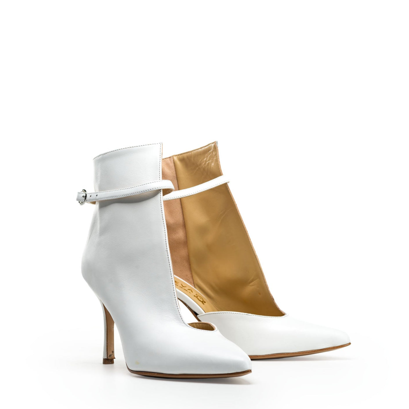 BABY - Side-opening décolleté in genuine white leather with 9 cm stiletto heel