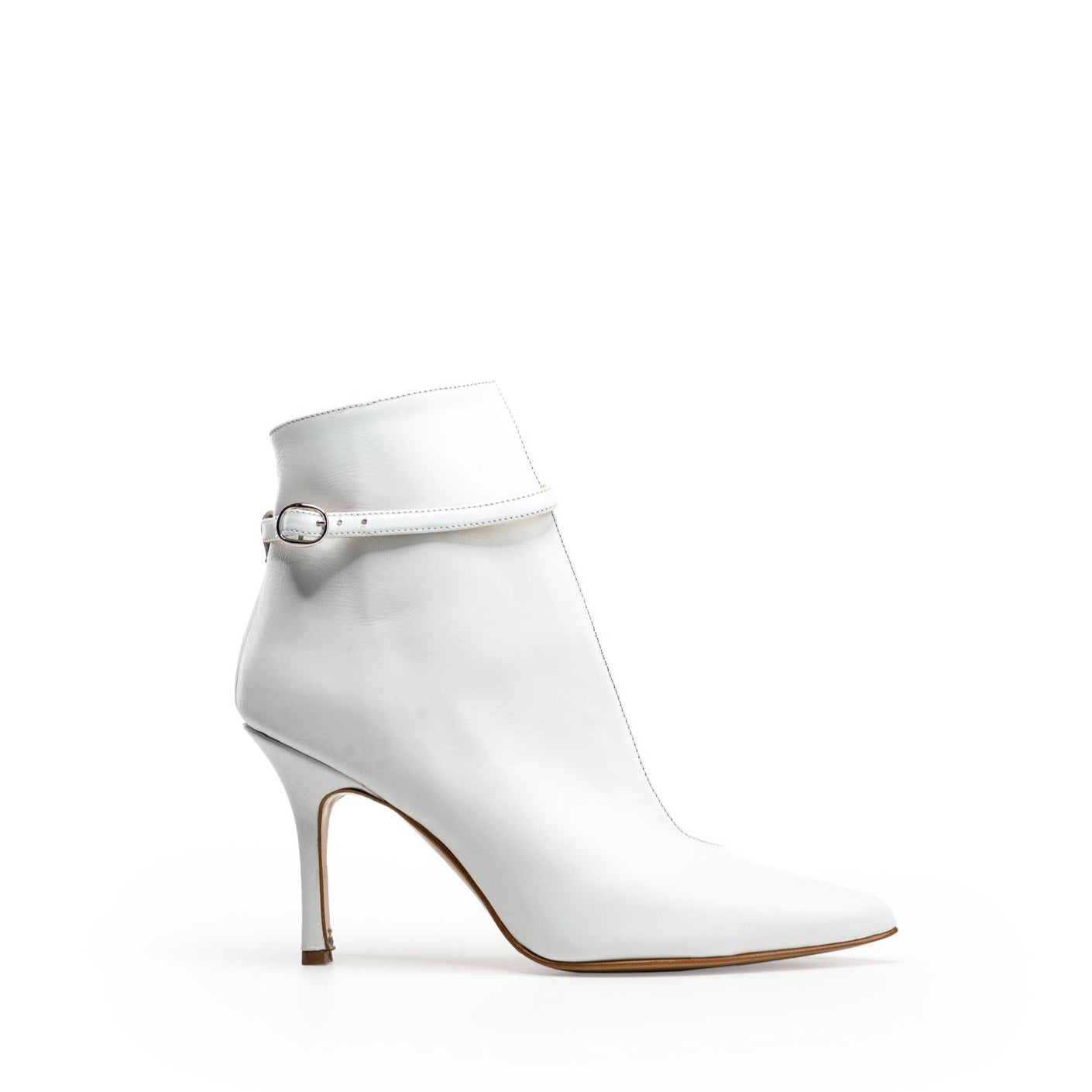 BABY - Side-opening décolleté in genuine white leather with 9 cm stiletto heel