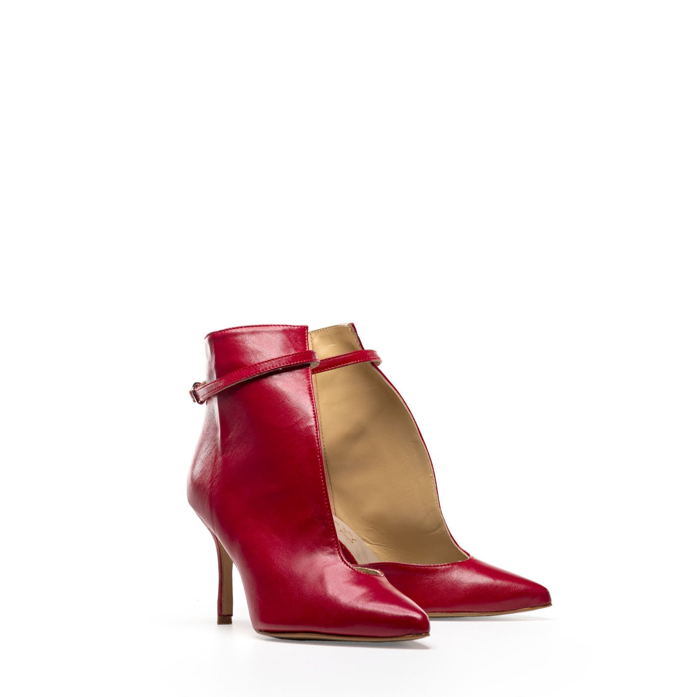 BABY - Side-opening décolleté in genuine red leather with 9 cm stiletto heel