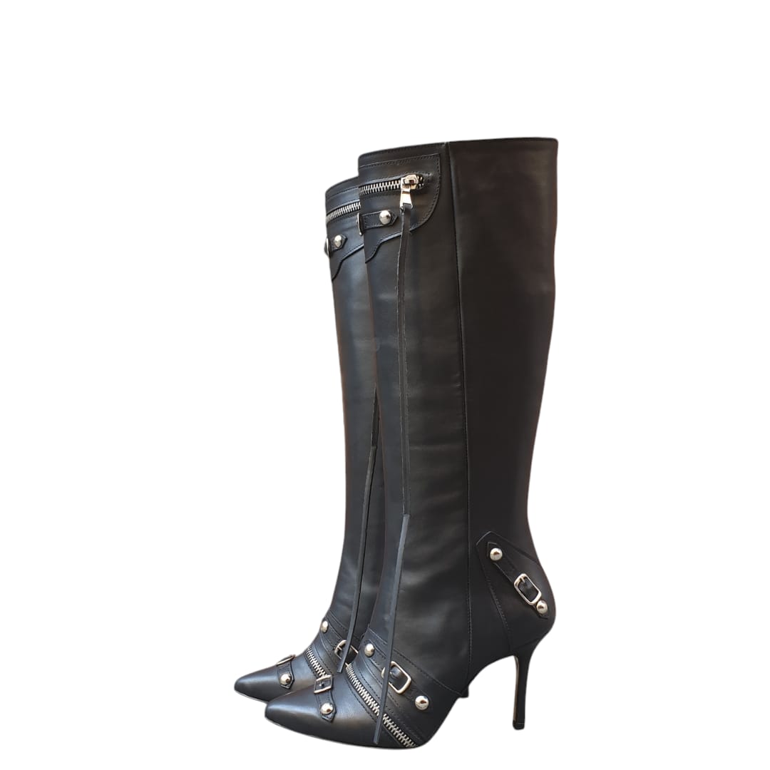 BALE_TOP - Black Genuine Leather Boot with Zip - Heel 8.5 cm