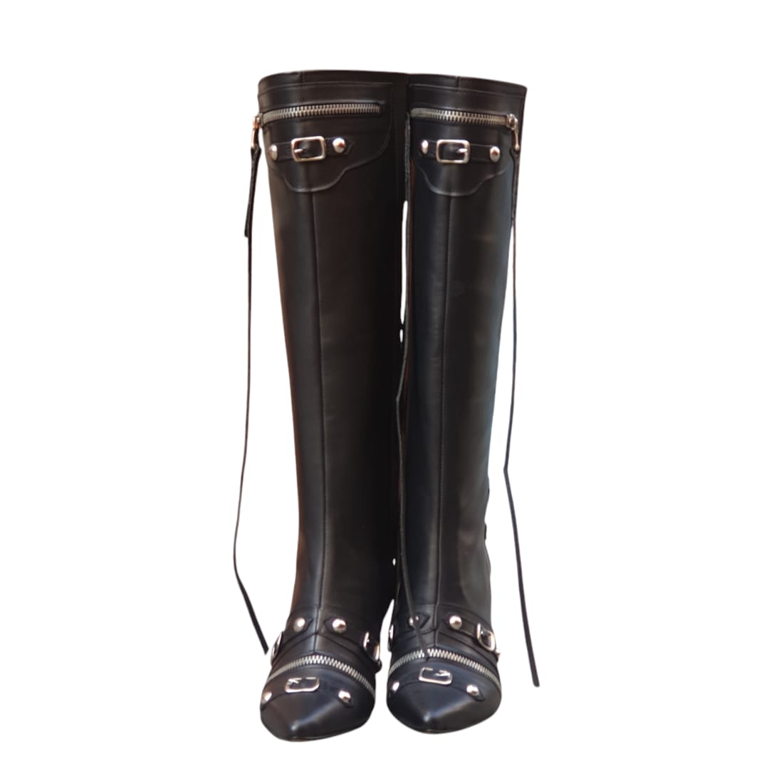 BALE_TOP - Black Genuine Leather Boot with Zip - Heel 8.5 cm