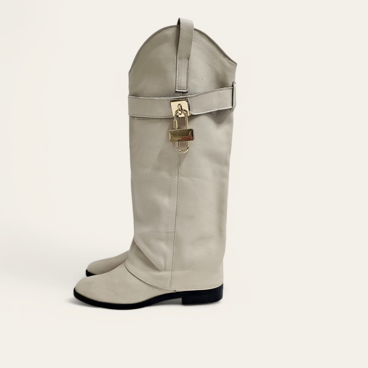 CAMPEROS_2560 - Camperos mood tubular boot in genuine cream leather with golden accessory