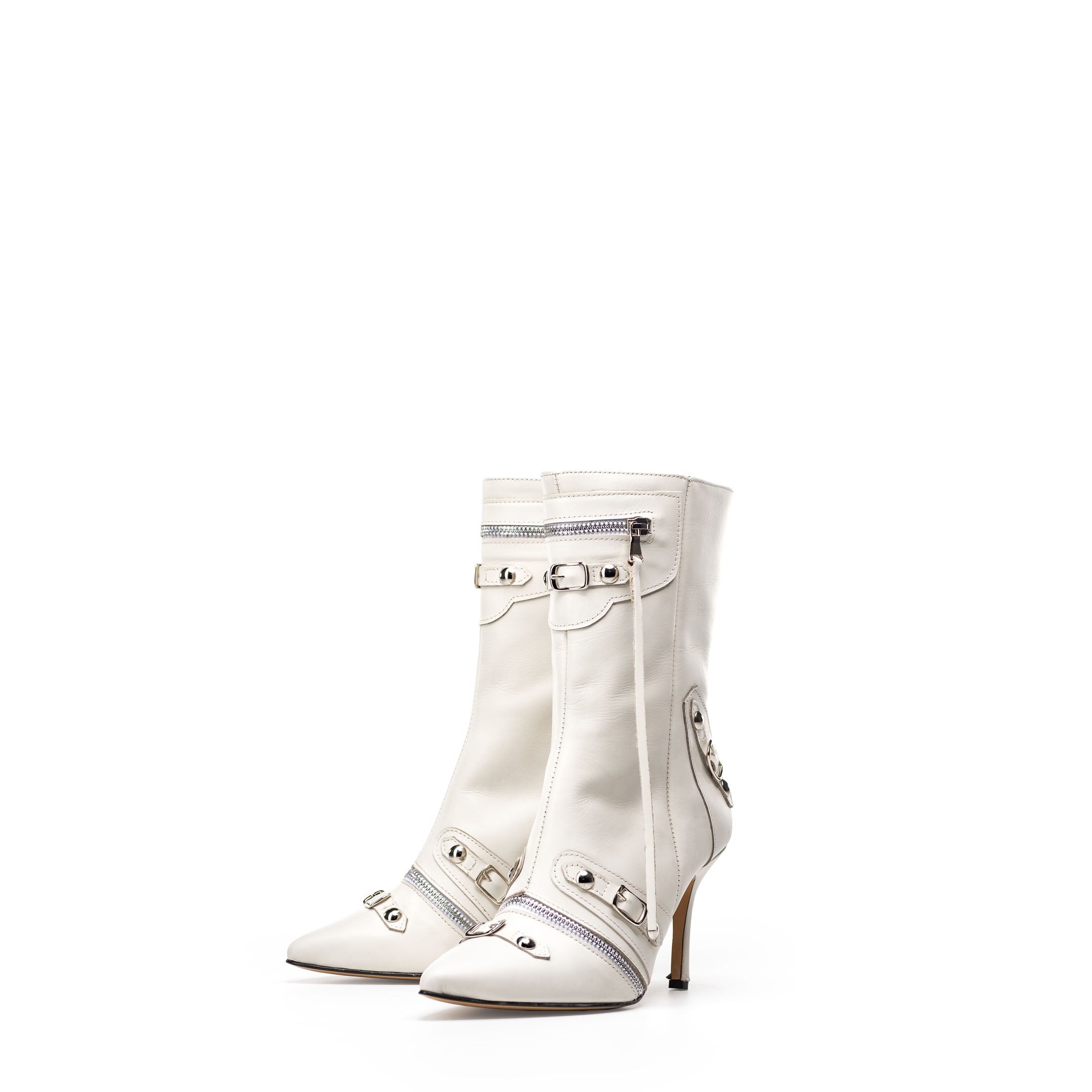 BALE_LOW - Cream Genuine Leather Tubular Ankle Boot with Zip - 8.5cm Heel