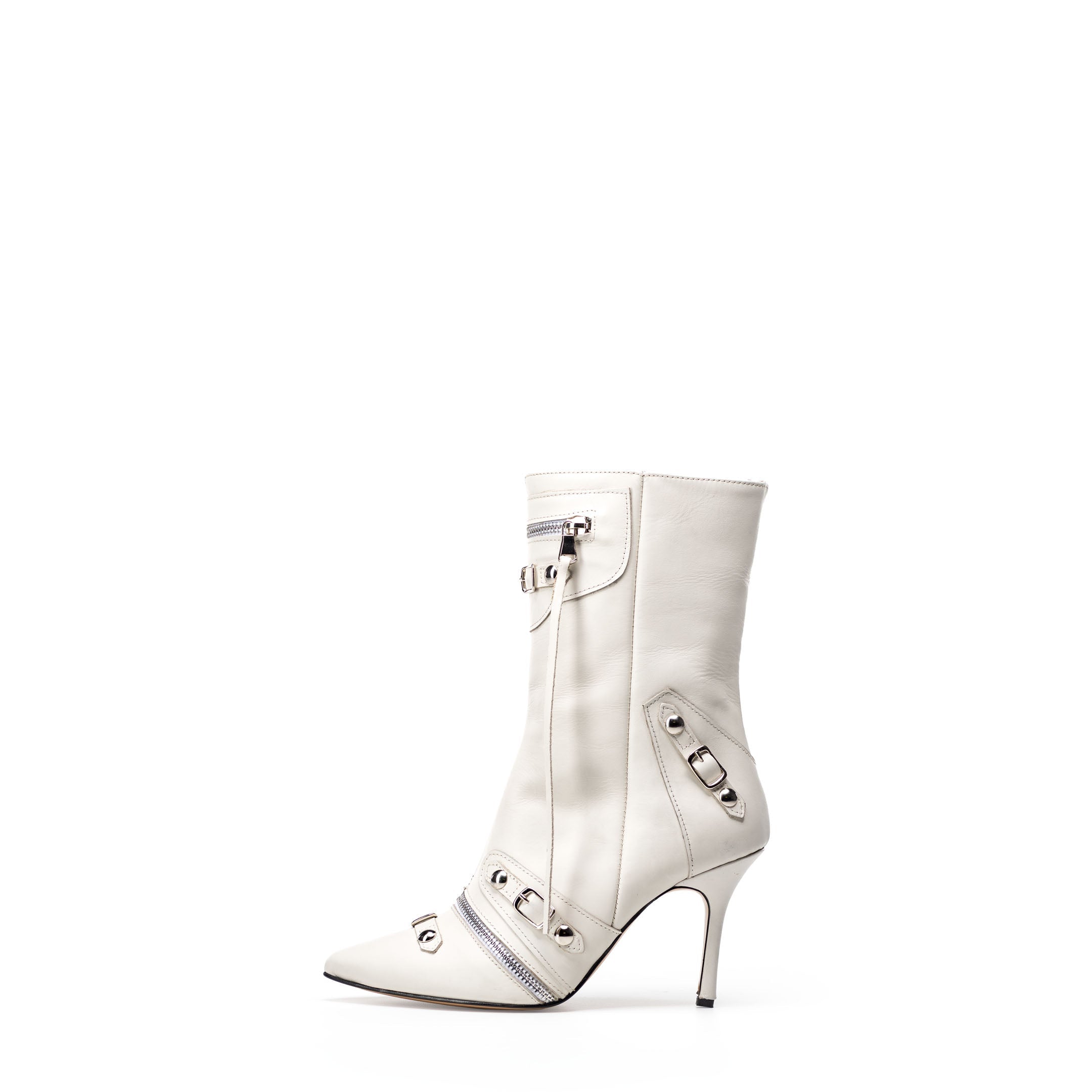 BALE_LOW - Cream Genuine Leather Tubular Ankle Boot with Zip - 8.5cm Heel