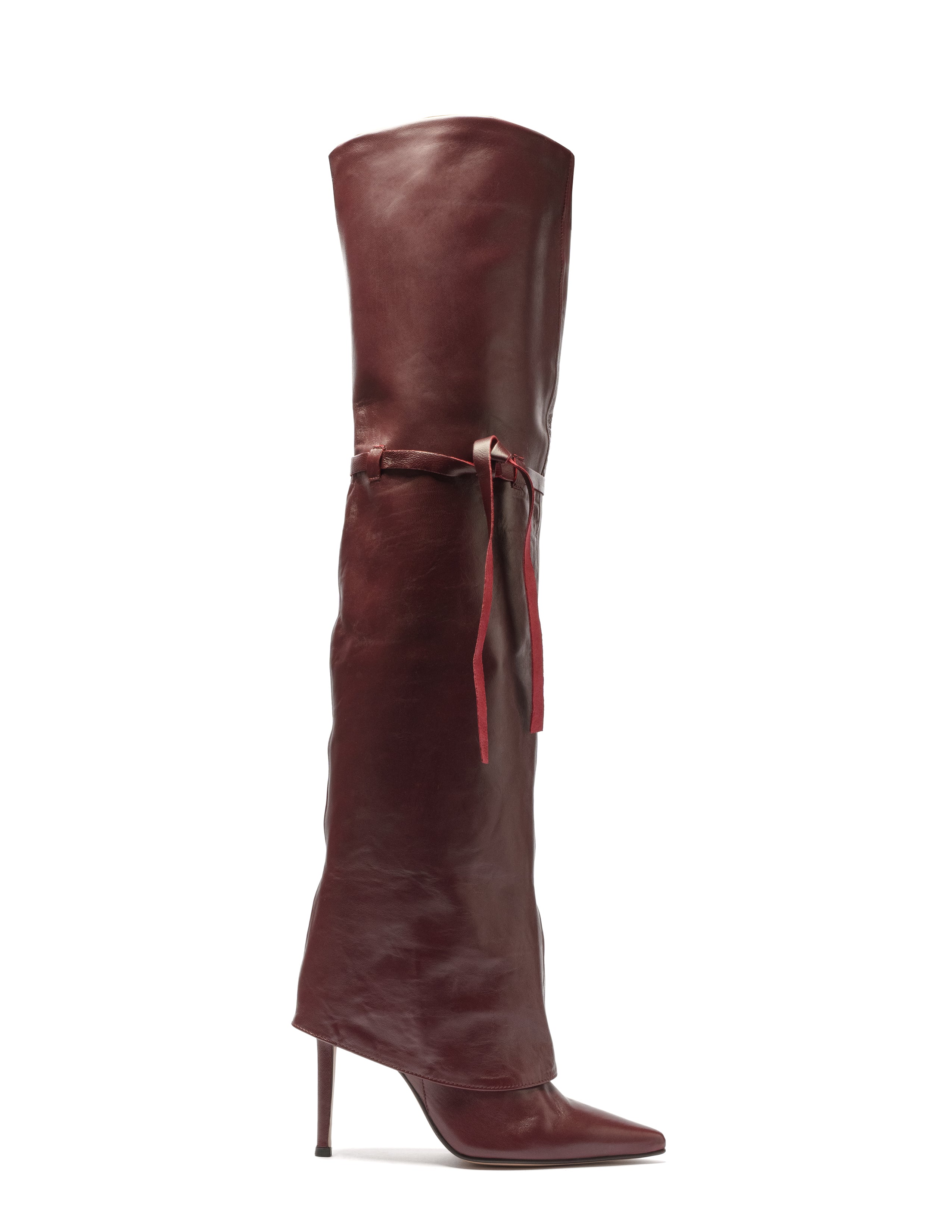 CELYNE 30 - Stivale tubolare sopra al ginocchio in Vera Pelle Bordeaux con Tacco a Spillo 11 Cm