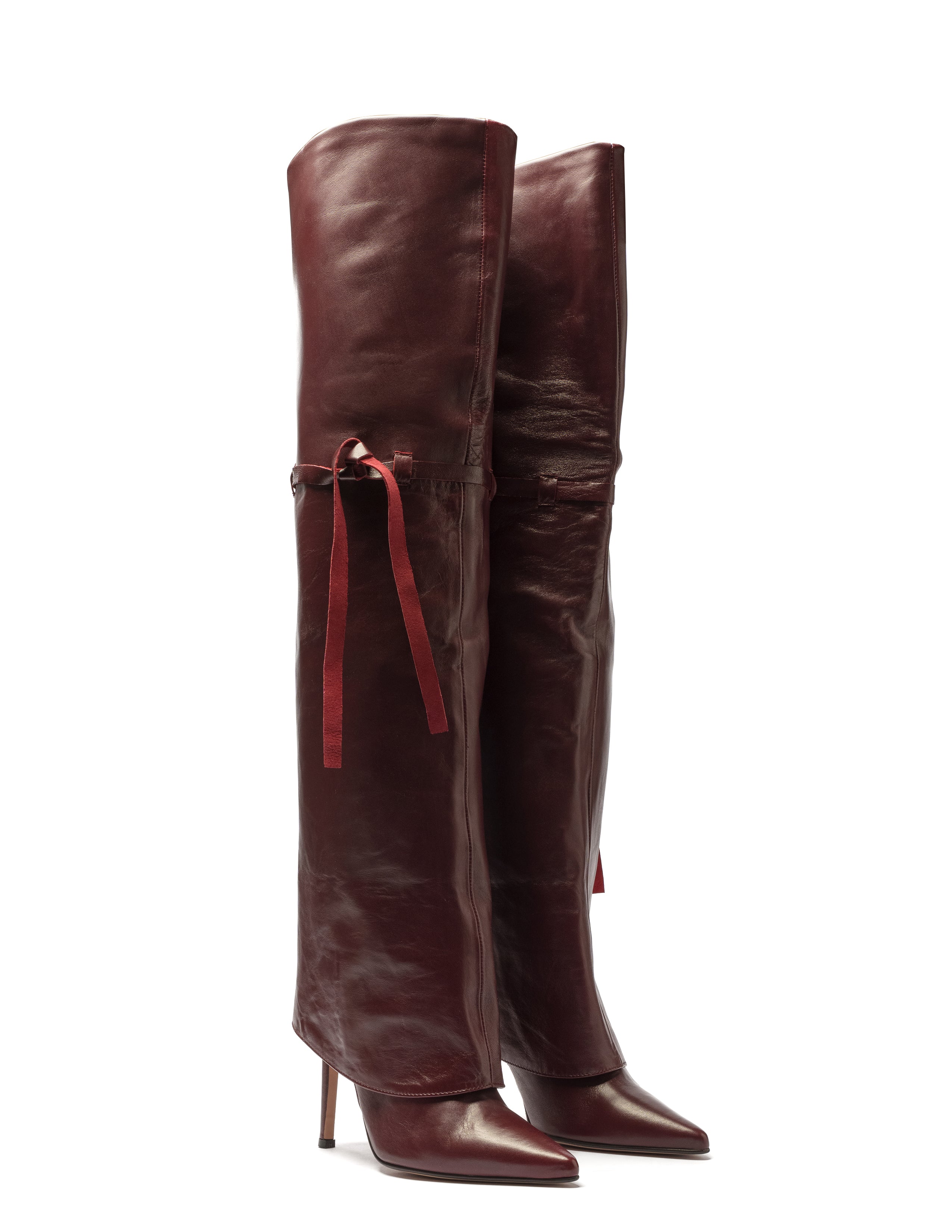 CELYNE 30 - Stivale tubolare sopra al ginocchio in Vera Pelle Bordeaux con Tacco a Spillo 11 Cm