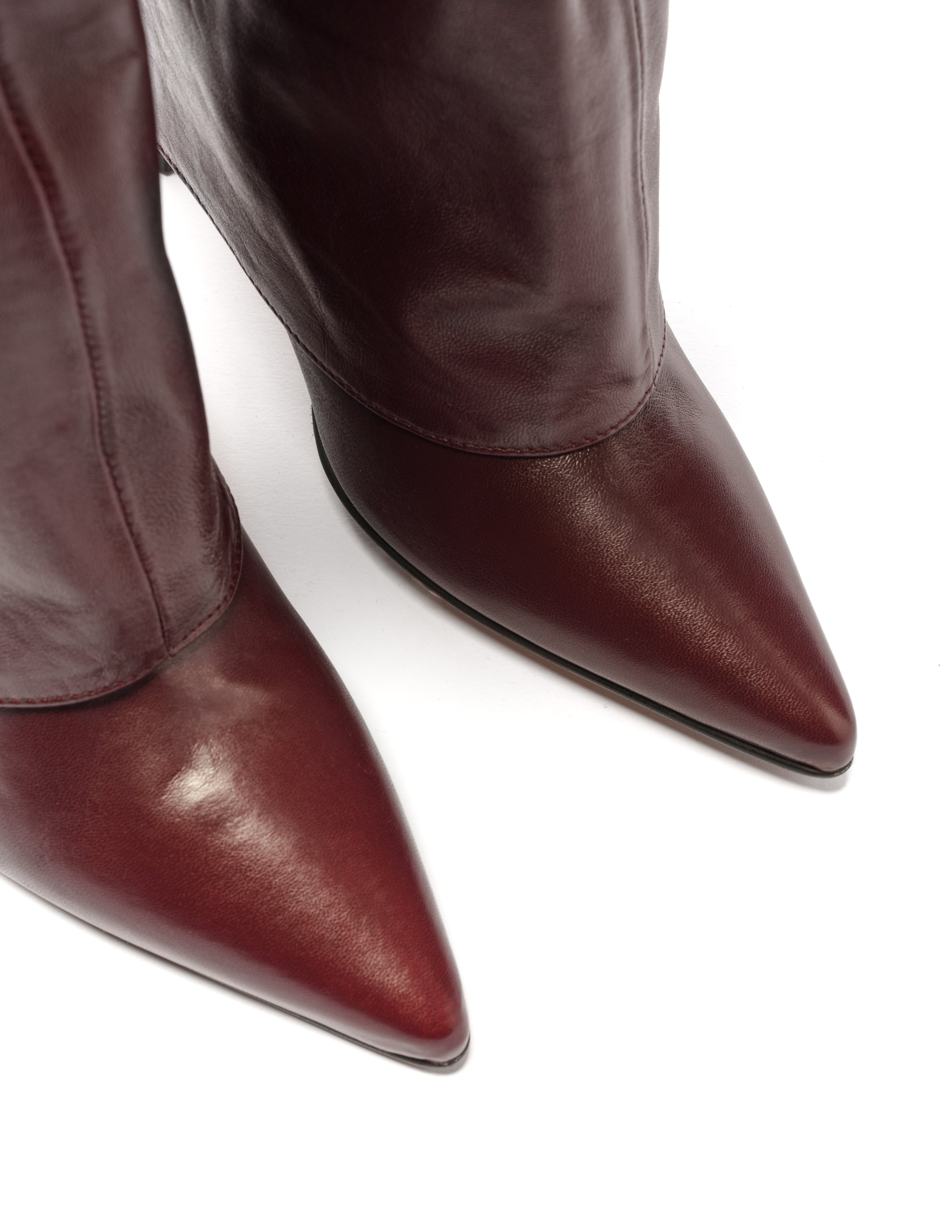 CELYNE 30 - Stivale tubolare sopra al ginocchio in Vera Pelle Bordeaux con Tacco a Spillo 11 Cm