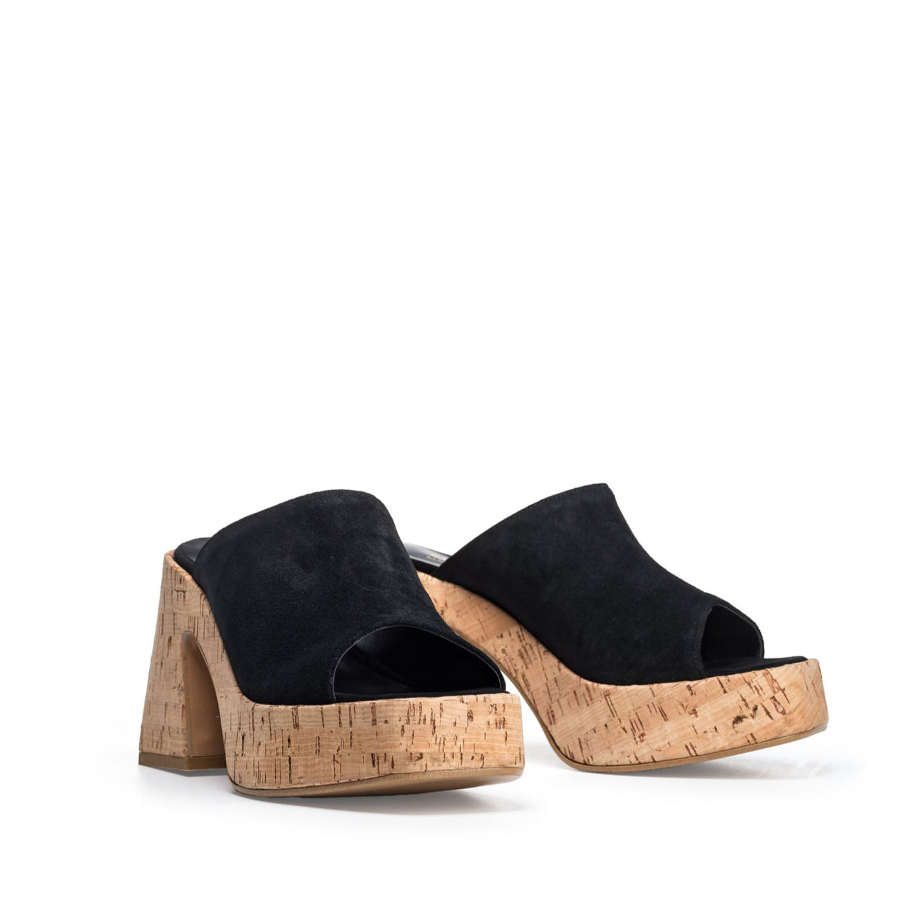 CLOG 02 - Mood Sandal Clog in Real Black Suede with cork-covered sole
