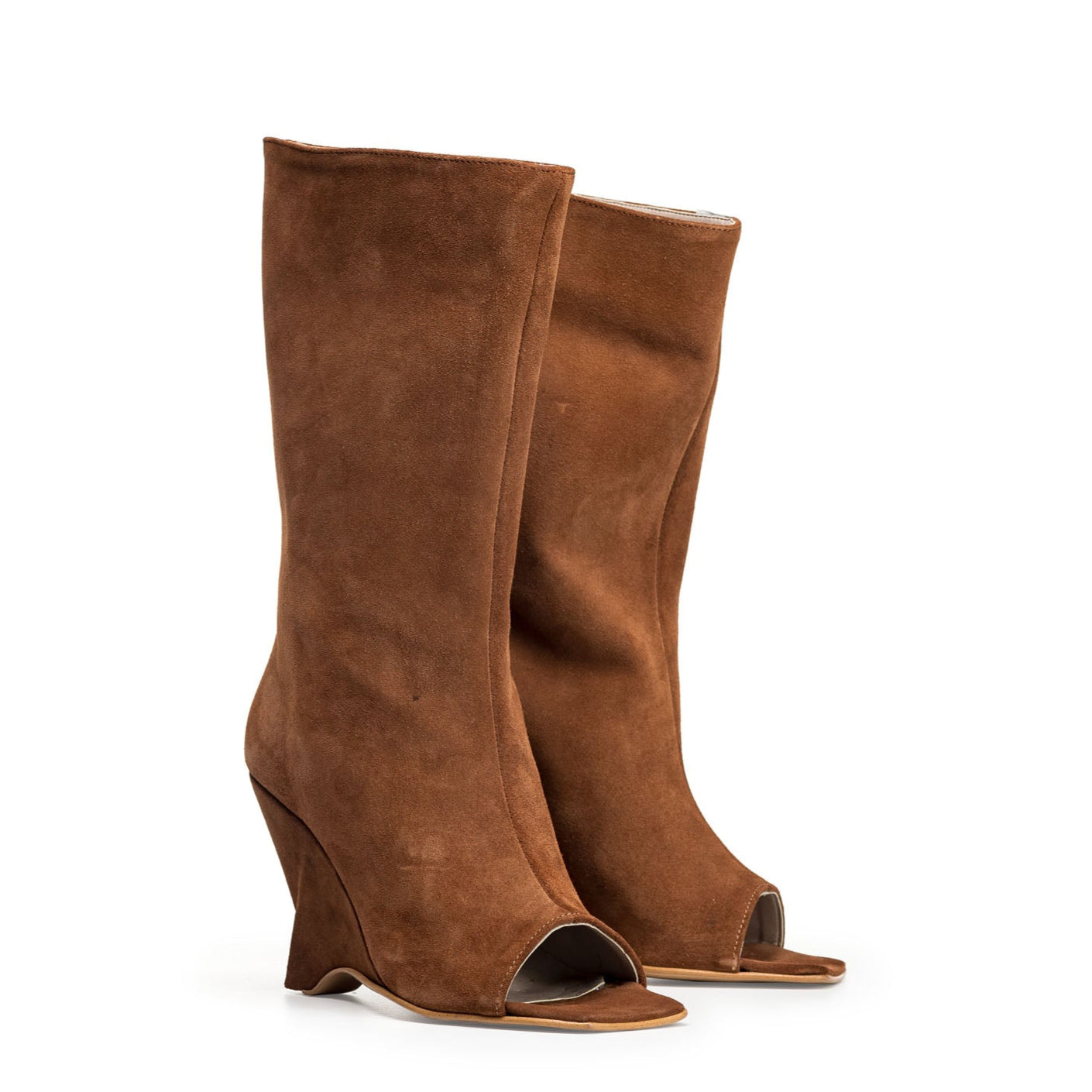 DALIAH_LOW - Burnt suede open toe ankle boot with asymmetric wedge