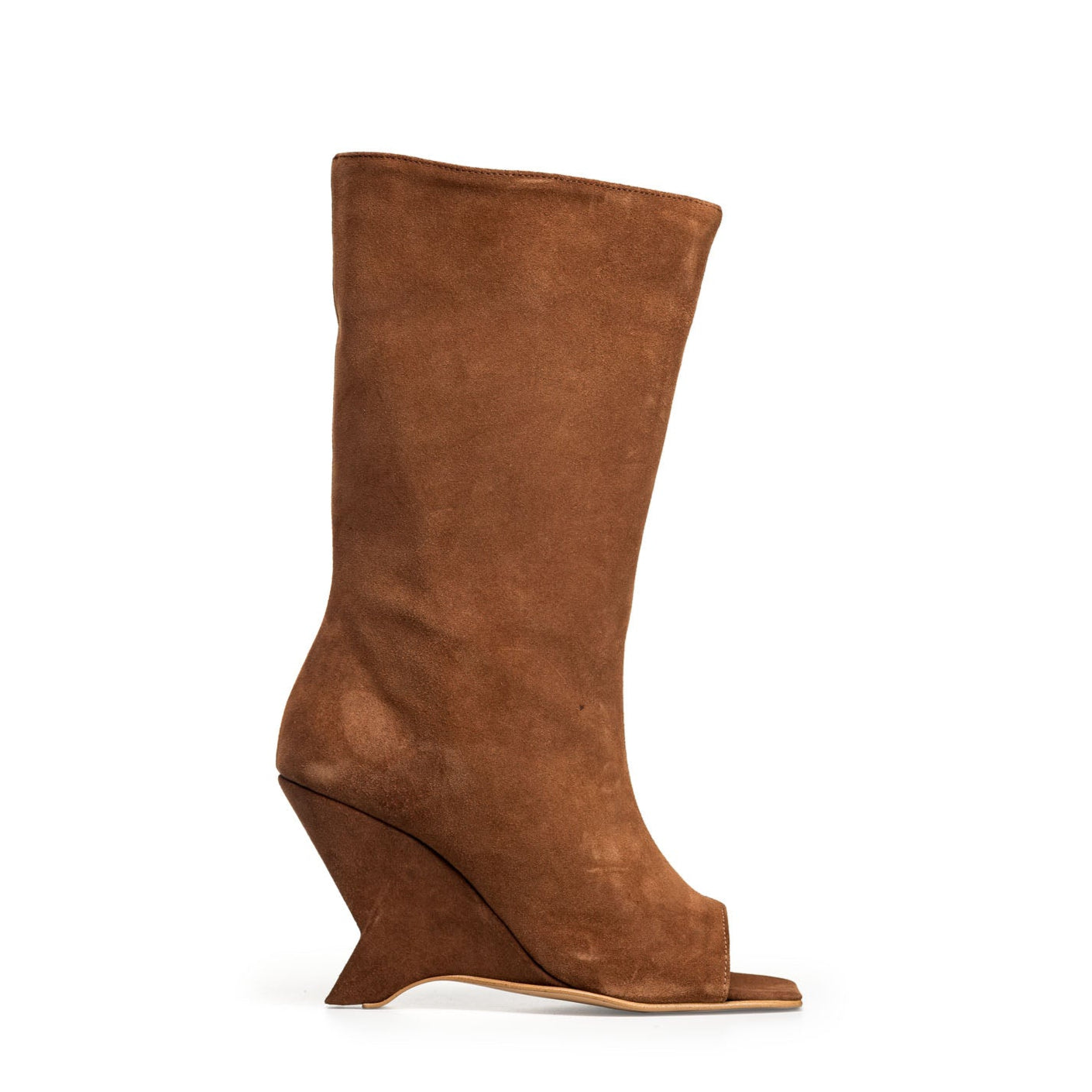 DALIAH_LOW - Burnt suede open toe ankle boot with asymmetric wedge