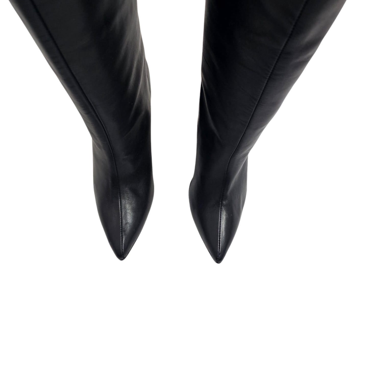 DEEJAY_TOP - Black Genuine Leather Tubular Boot with Asymmetric Wedge