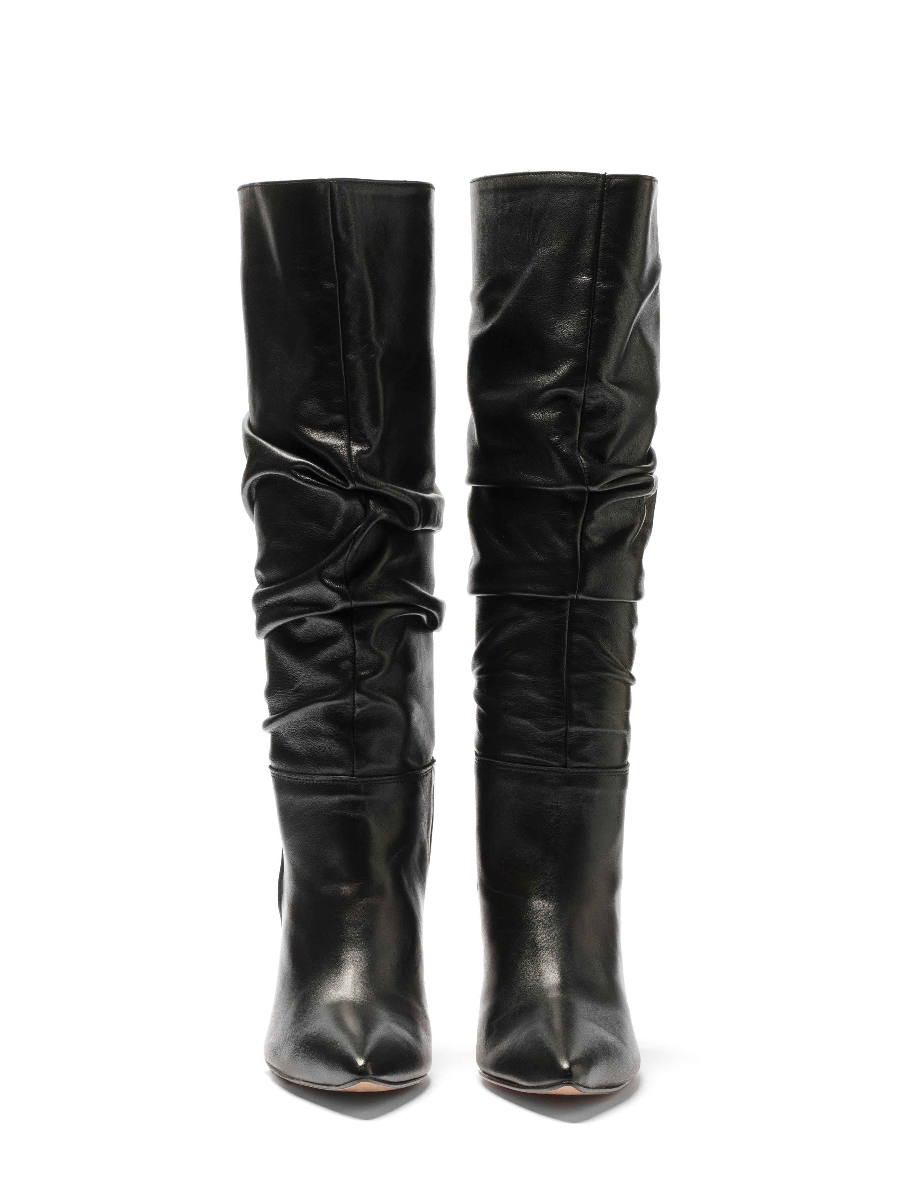 CURLY 100 - Draped effect boot in black genuine leather with 9 cm stiletto heel