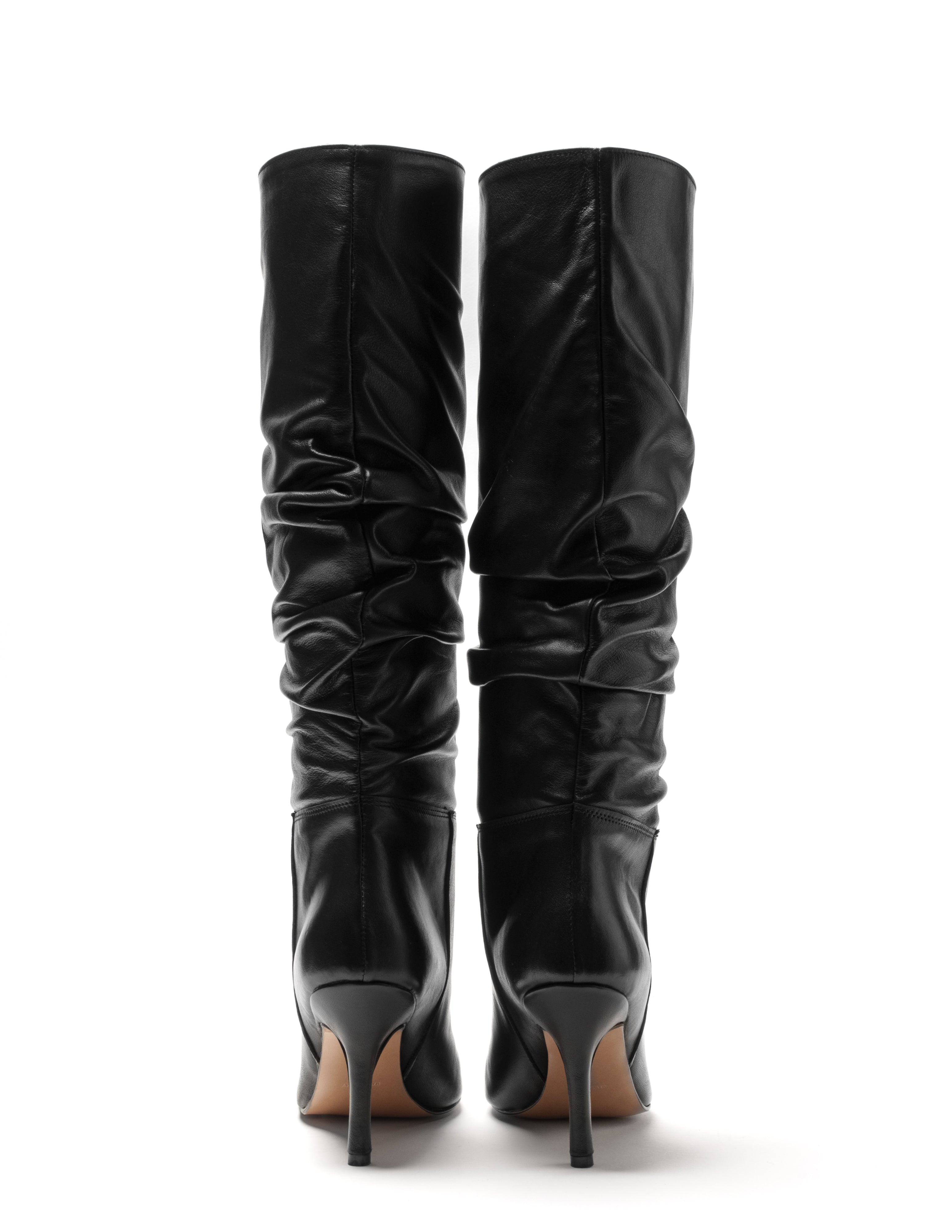 CURLY 100 - Draped effect boot in black genuine leather with 9 cm stiletto heel