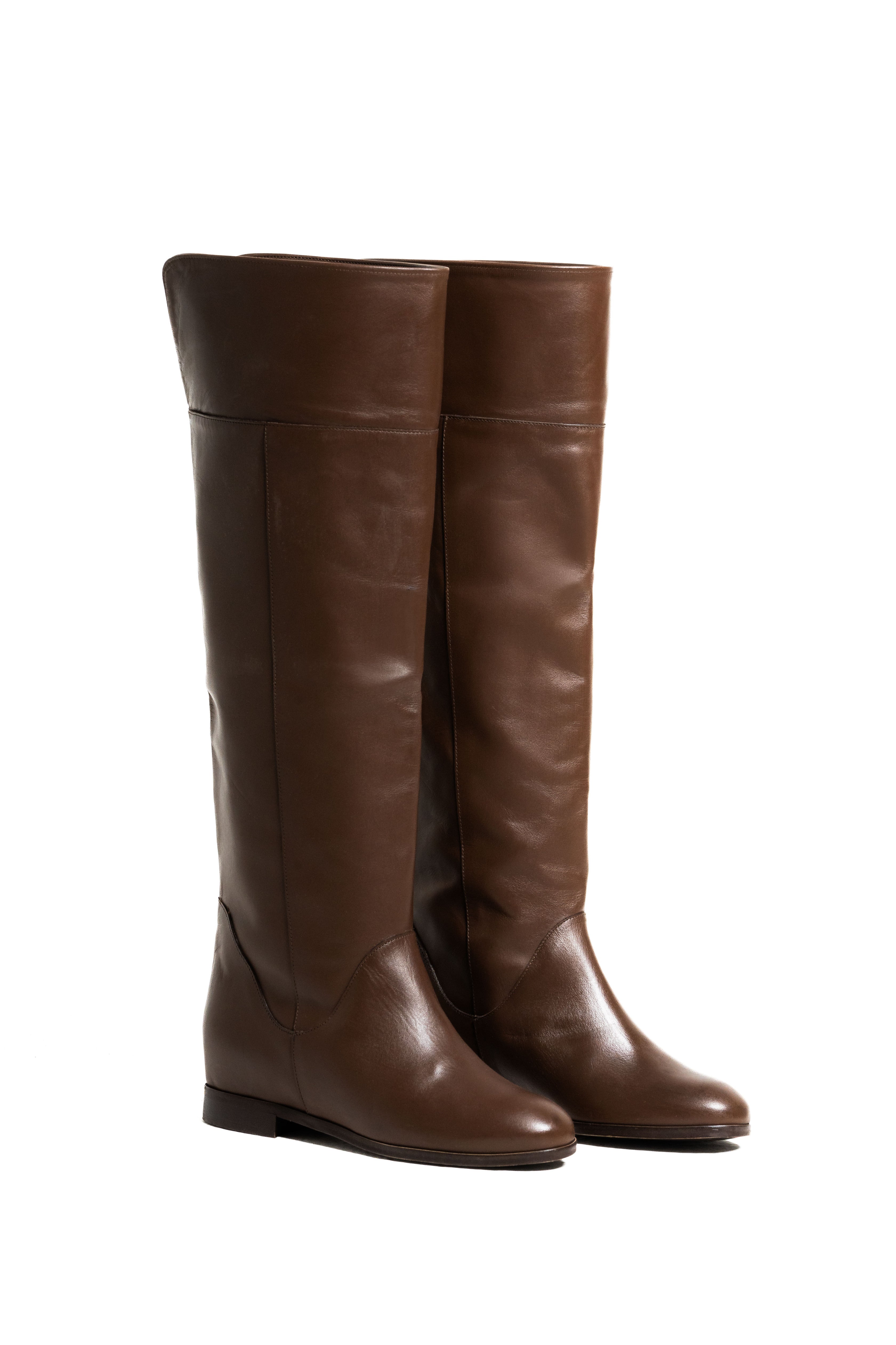 R1205 - Stivale tubolare al ginocchio in Vera Pelle Cioccolato con rialzo interno