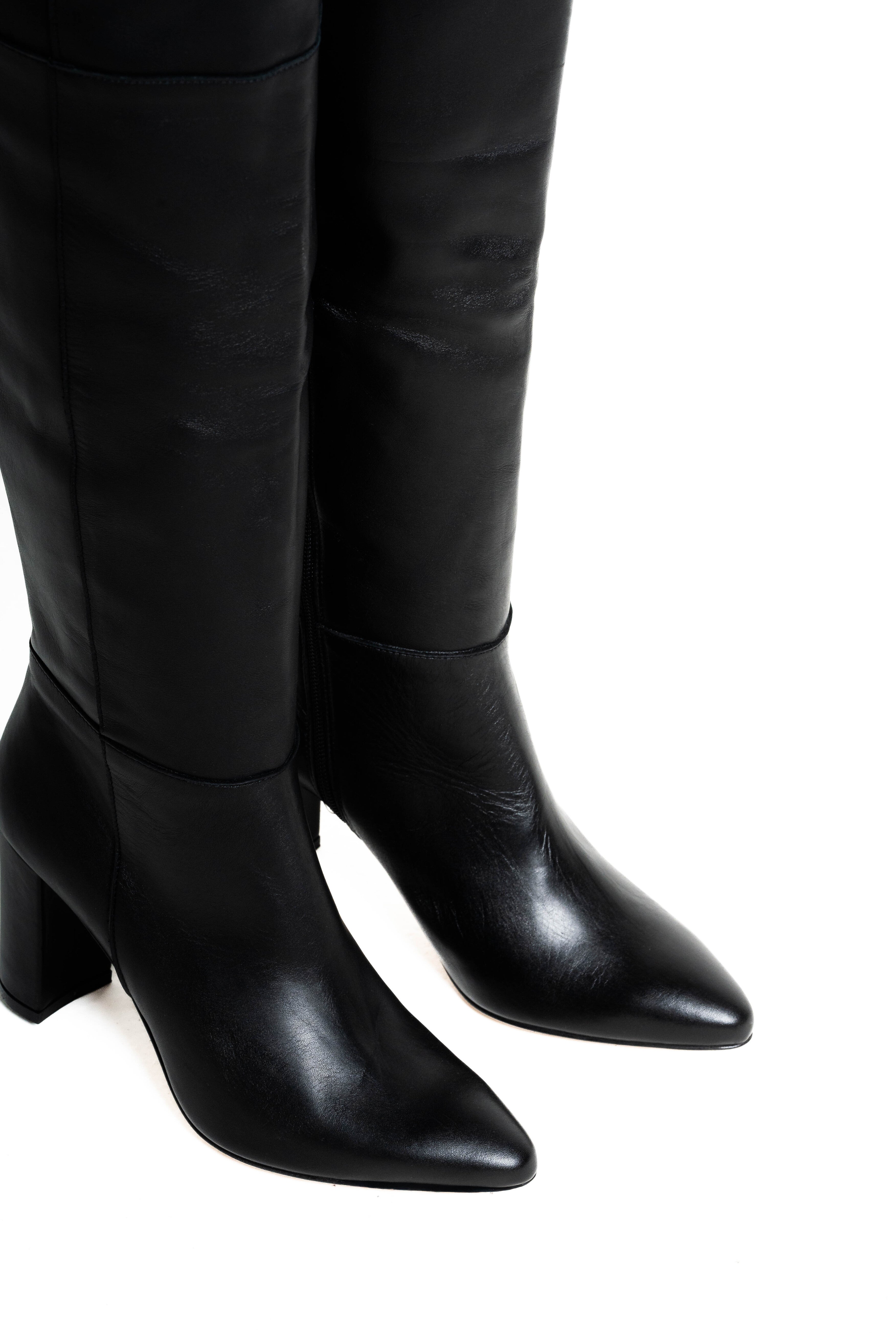 CELYNE 10 - Stivali Cuissardes "Midnight" in Pelle Nera con Tacco Largo