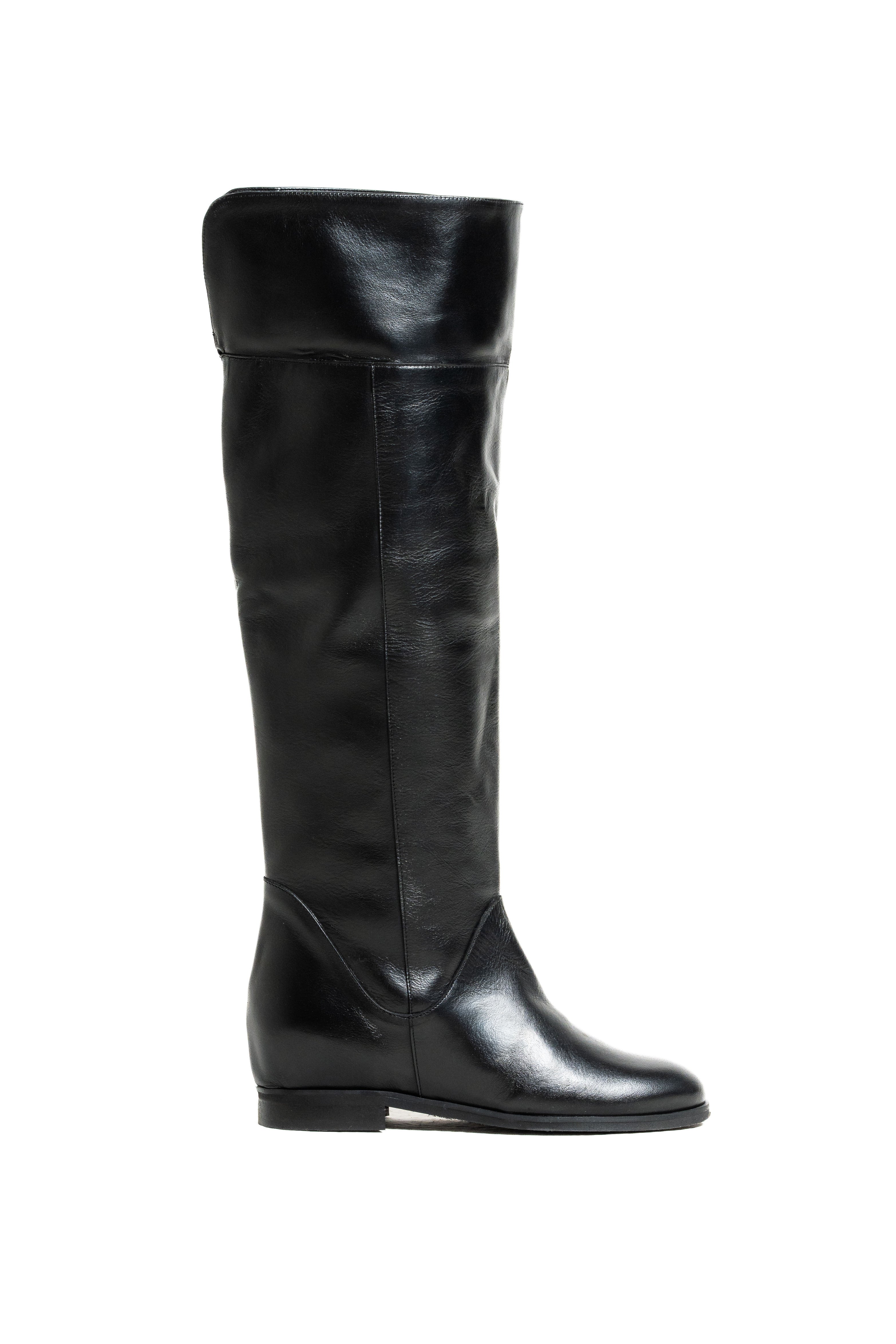 R1205 - Knee-high tubular boot in genuine leather with internal lift