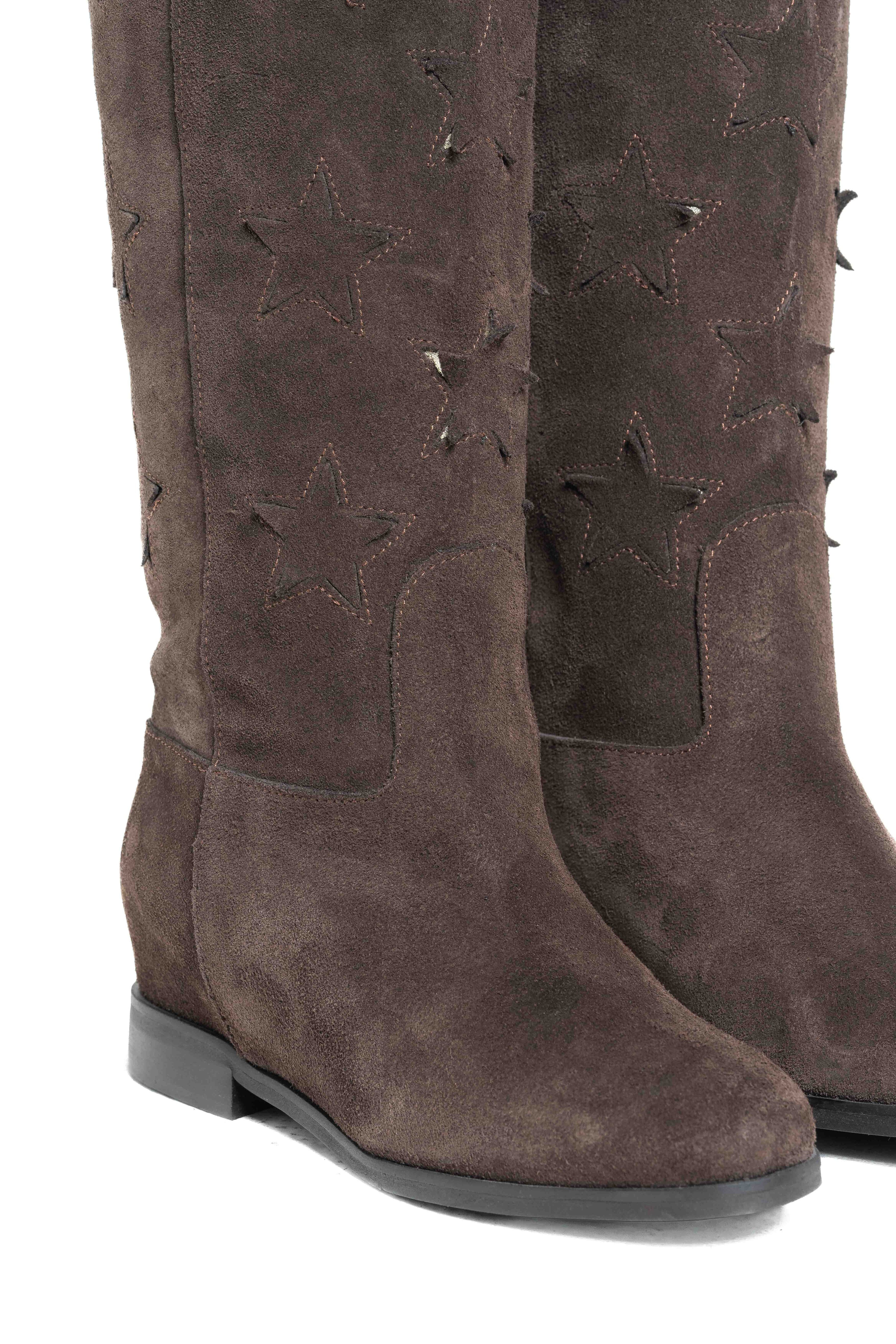 R30 STARS - Stivale tubolare in Camoscio Testa di Moro con stelle e rialzo interno