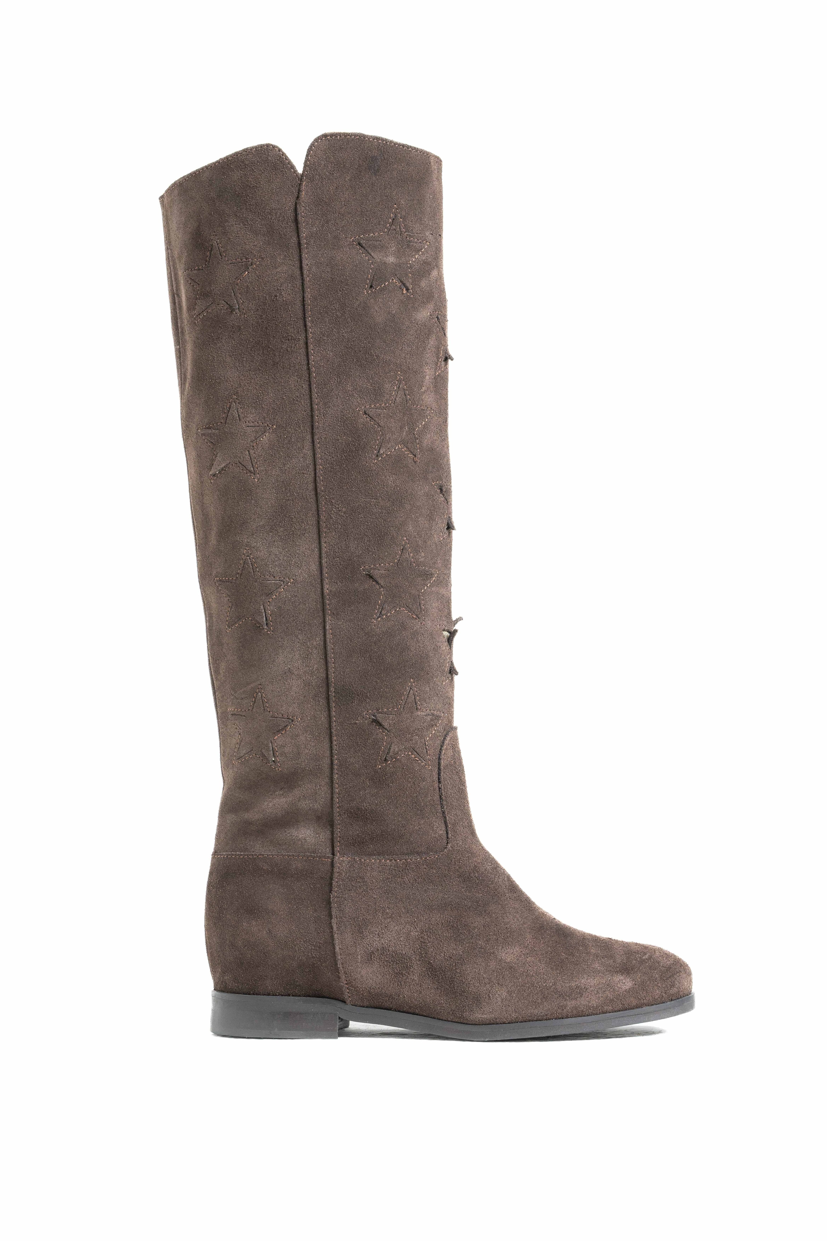 R30 STARS - Stivale tubolare in Camoscio Testa di Moro con stelle e rialzo interno