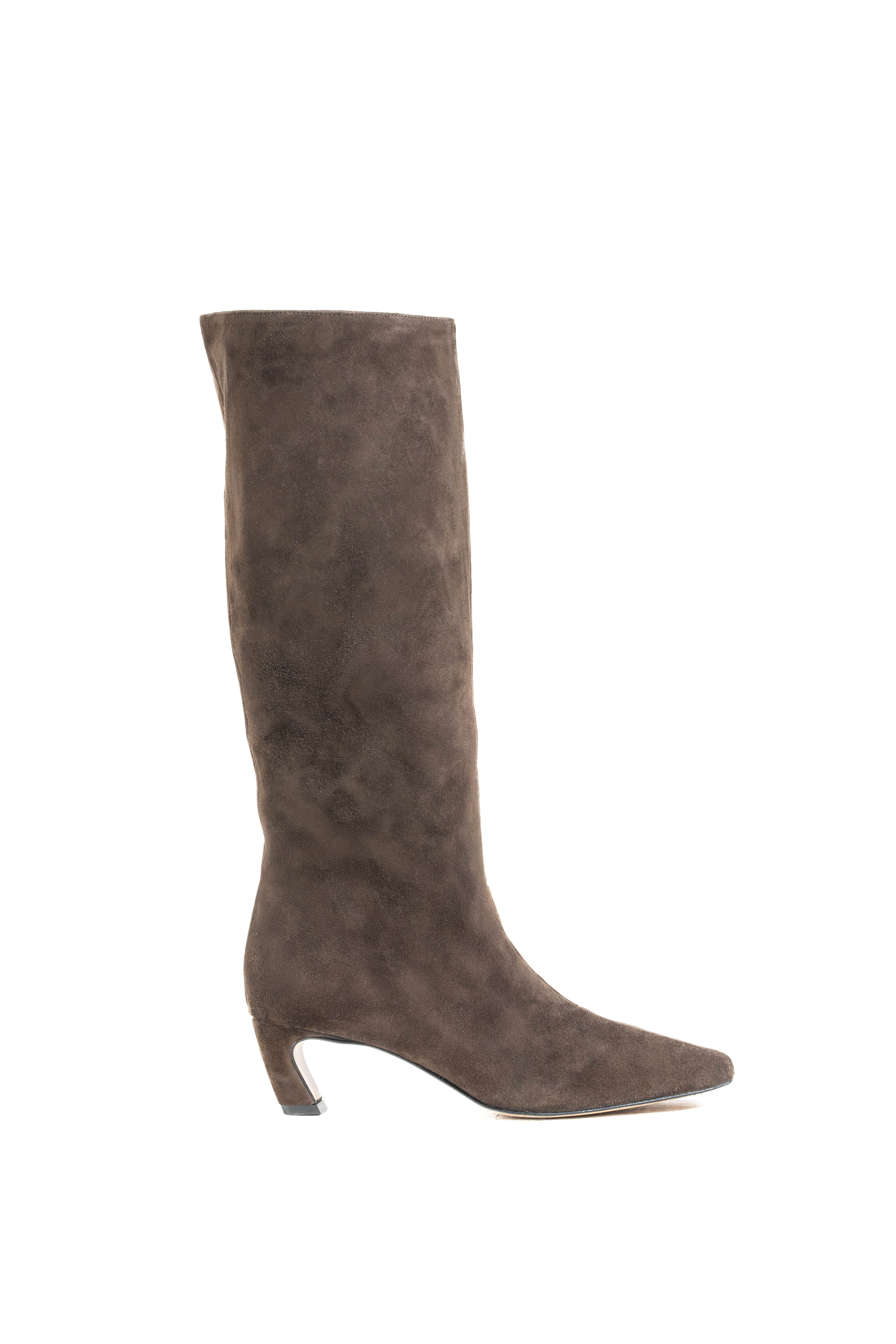 JADE - Stivali Cuissard  in Camoscio Marrone- Tacco Roghetto 5 Cm